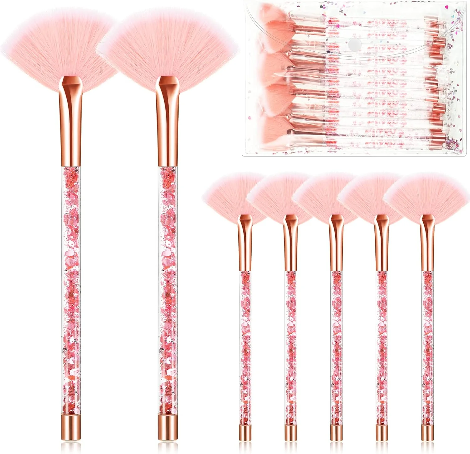 ست ۱۲ عددی براش ماسک صورت Nuenen با دسته اکلیلی شناور، براش های بادبزنی آرایشی برای صورت، براش نرم ماسک صورت، ابزار کاربردی ماسک صورت به همراه کیف (صورتی)