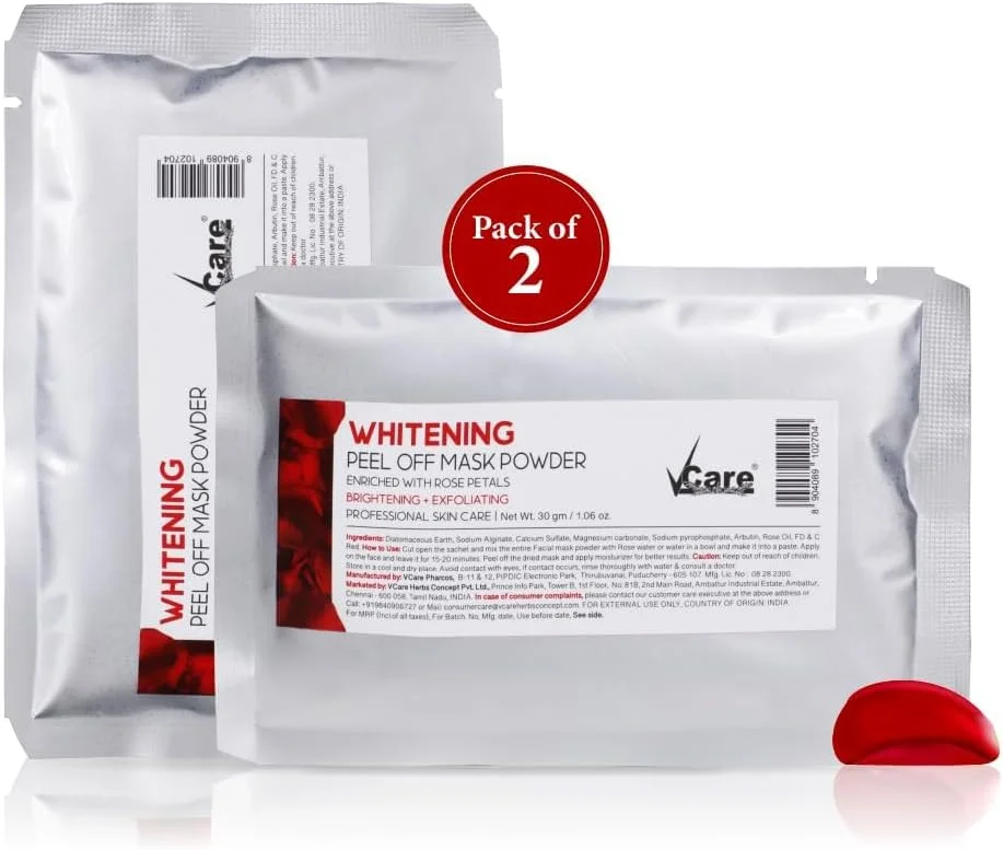 پودر ماسک صورت لایه بردار روشن کننده پوست وی کر مناسب برای مراقبت از پوست | محصول مراقبت از پوست صورت برای زنان، صاف کننده، مرطوب کننده، پاک کننده، طراوت بخش برای مردان و زنان بسته 2 عددی 30 گرمی