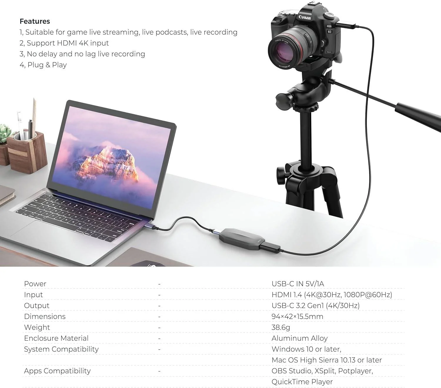 کارت کپچر پاورولوژی 1C 3.2 Gen1 ورودی 1HDMI 1.4، پشتیبانی از 4K/30Hz - USB-C 3.2 Gen1(4K/30Hz) - کپچر بدون تاخیر - HDMI 1.4 | PWCC1C1HD کارت کپچر پاورولوژی 1C 3.2 Gen1 ورودی 1HDMI 1.4، پشتیبانی از 4K/30Hz - USB-C 3.2 Gen1(4K/30Hz) - کپچر بدون تاخیر - HDMI 1.4 | PWCC1C1HD