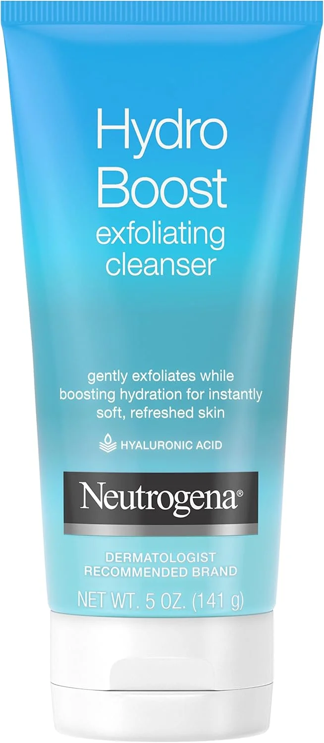 شوینده ملایم لایه بردار روزانه صورت نوتروژینا Hydro Boost حاوی هیالورونیک اسید، از نظر بالینی ثابت شده است که سطح آبرسانی پوست را افزایش می دهد، غیر کومدون زا، فاقد روغن، صابون و پارابن، 147 میلی لیتر، بسته 3 عددی