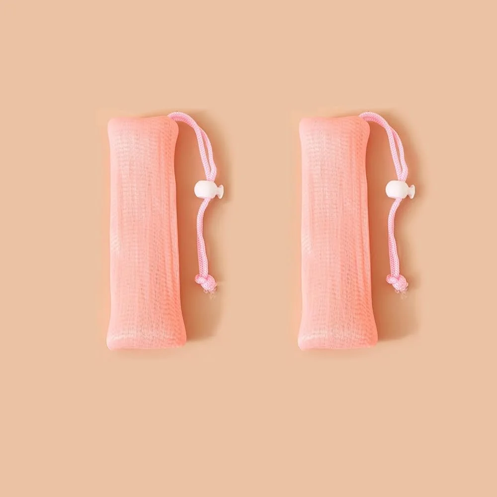 2 عدد کیسه توری فوم ساز 6 لایه لایه بردار، فوق العاده نرم و فوم ساز سریع برای شستشوی صورت، کیسه توری صابون با بند کشی (بنفش)