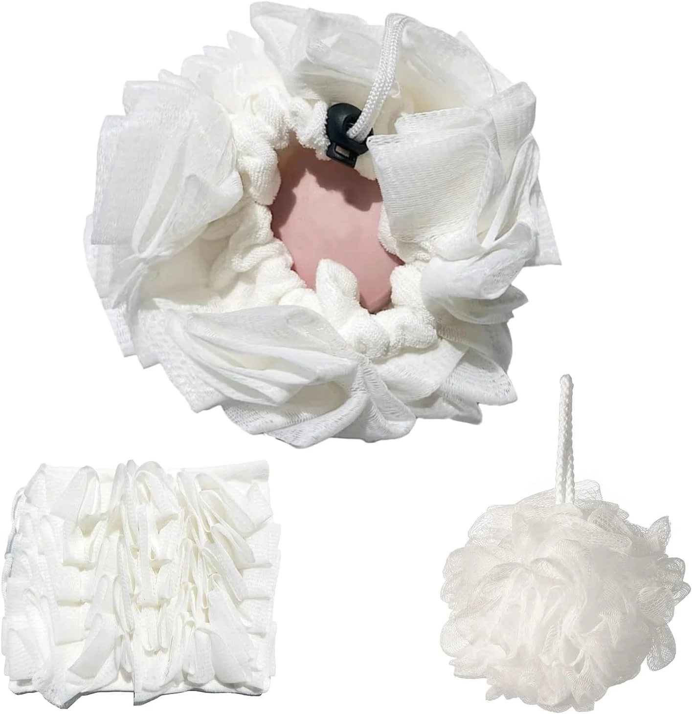 اسفنج صابون حمام نالاکال، 2 در 1، پوف توری دوش بدن، اسفنج لوفا لایه بردار، توپ دوش صابونی بند دار برای مردان، زنان، لوازم حمام، زبری ملایم