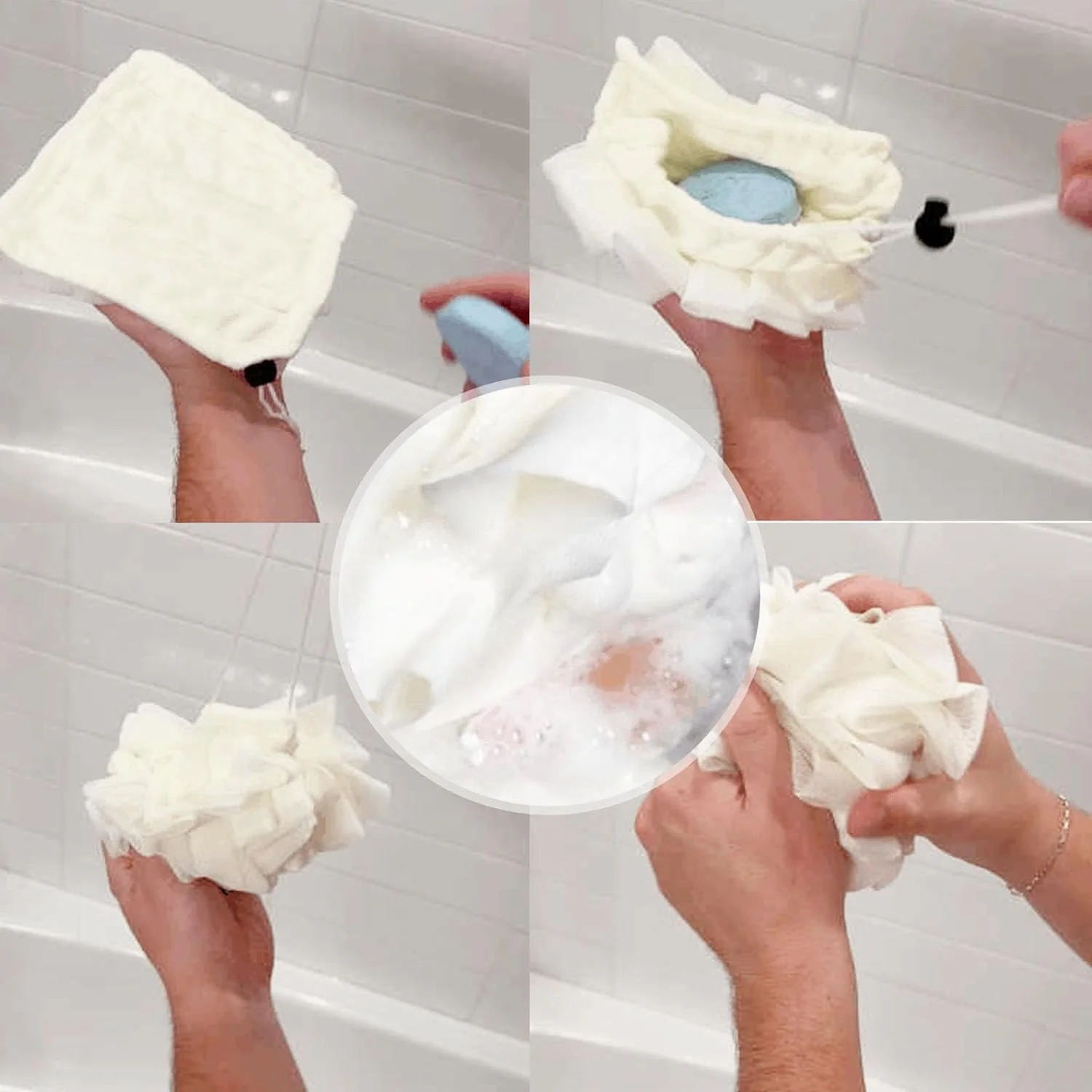 اسفنج صابون حمام نالاکال، 2 در 1، پوف توری دوش بدن، اسفنج لوفا لایه بردار، توپ دوش صابونی بند دار برای مردان، زنان، لوازم حمام، زبری ملایم
