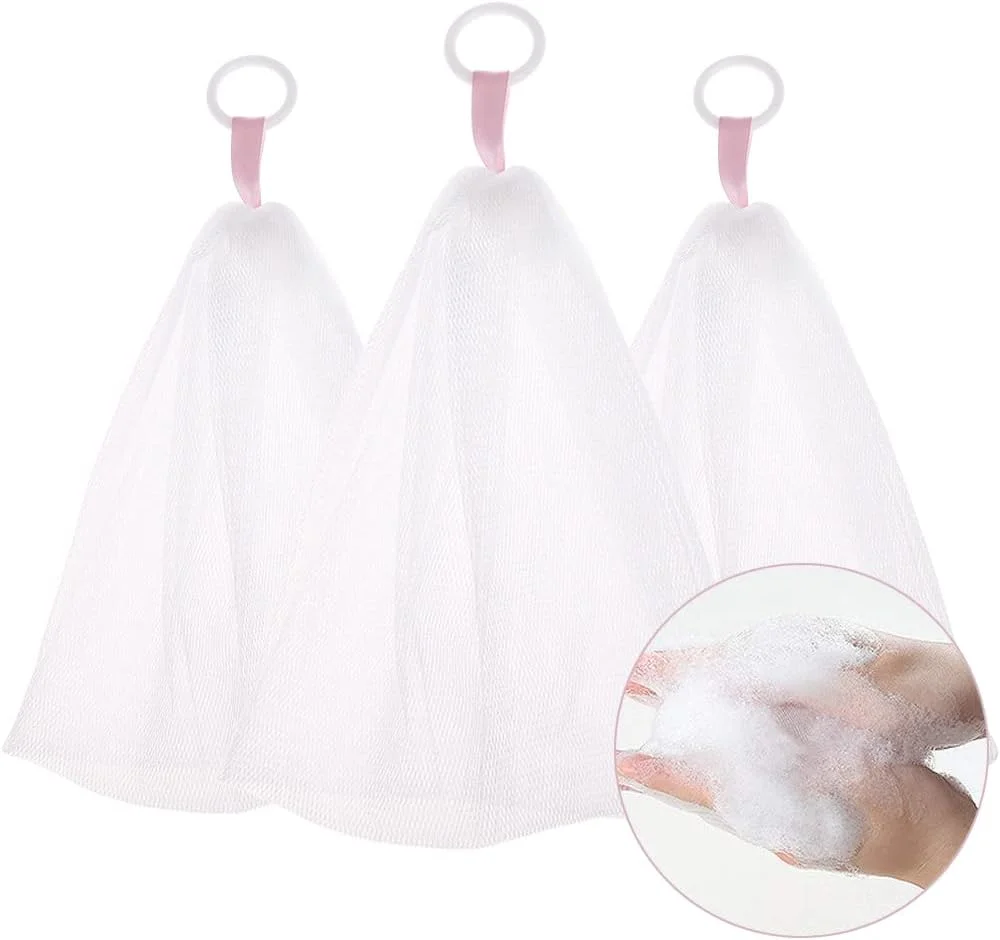 تور فوم ساز برای شستشوی صورت، تور فوم ساز لایه بردار، کیسه نگهداری صابون توری، تور حباب ساز دو لایه برای پاکسازی عمیق صورت و بدن، ایجاد آسان حباب (3 عدد)