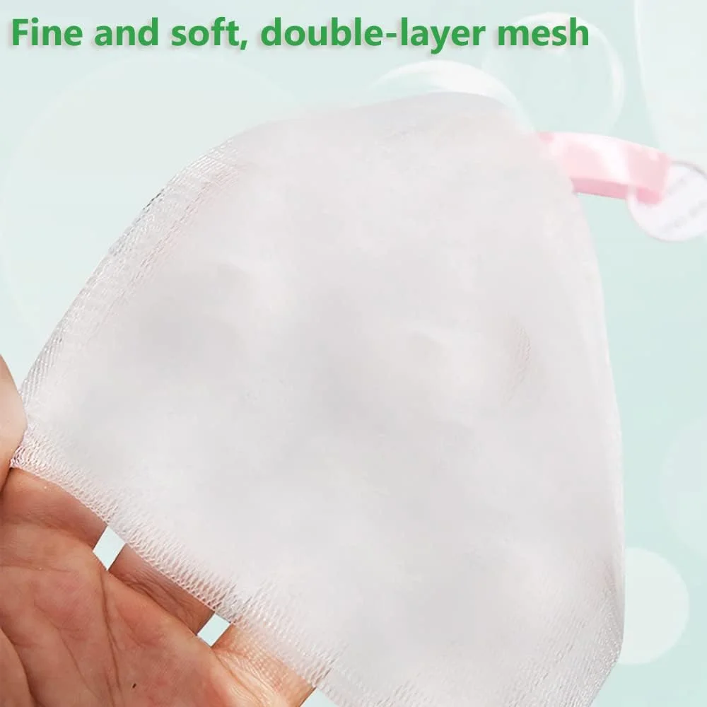 تور فوم ساز برای شستشوی صورت، تور فوم ساز لایه بردار، کیسه نگهداری صابون توری، تور حباب ساز دو لایه برای پاکسازی عمیق صورت و بدن، ایجاد آسان حباب (3 عدد)