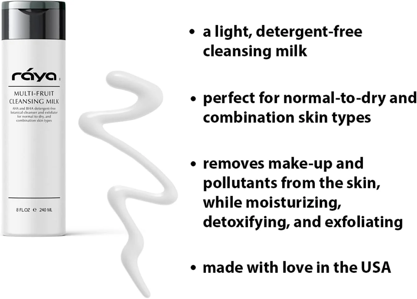 شیر پاک کننده صورت چند میوه رایا با AHA و BHA، ۲۴۰ میلی لیتر (G-154) | پاک کننده لایه بردار بدون صابون و پاک کننده آرایش برای پوست های خشک و مختلط | ساخته شده با آلفا و بتا هیدروکسی اسیدهای چند میوه