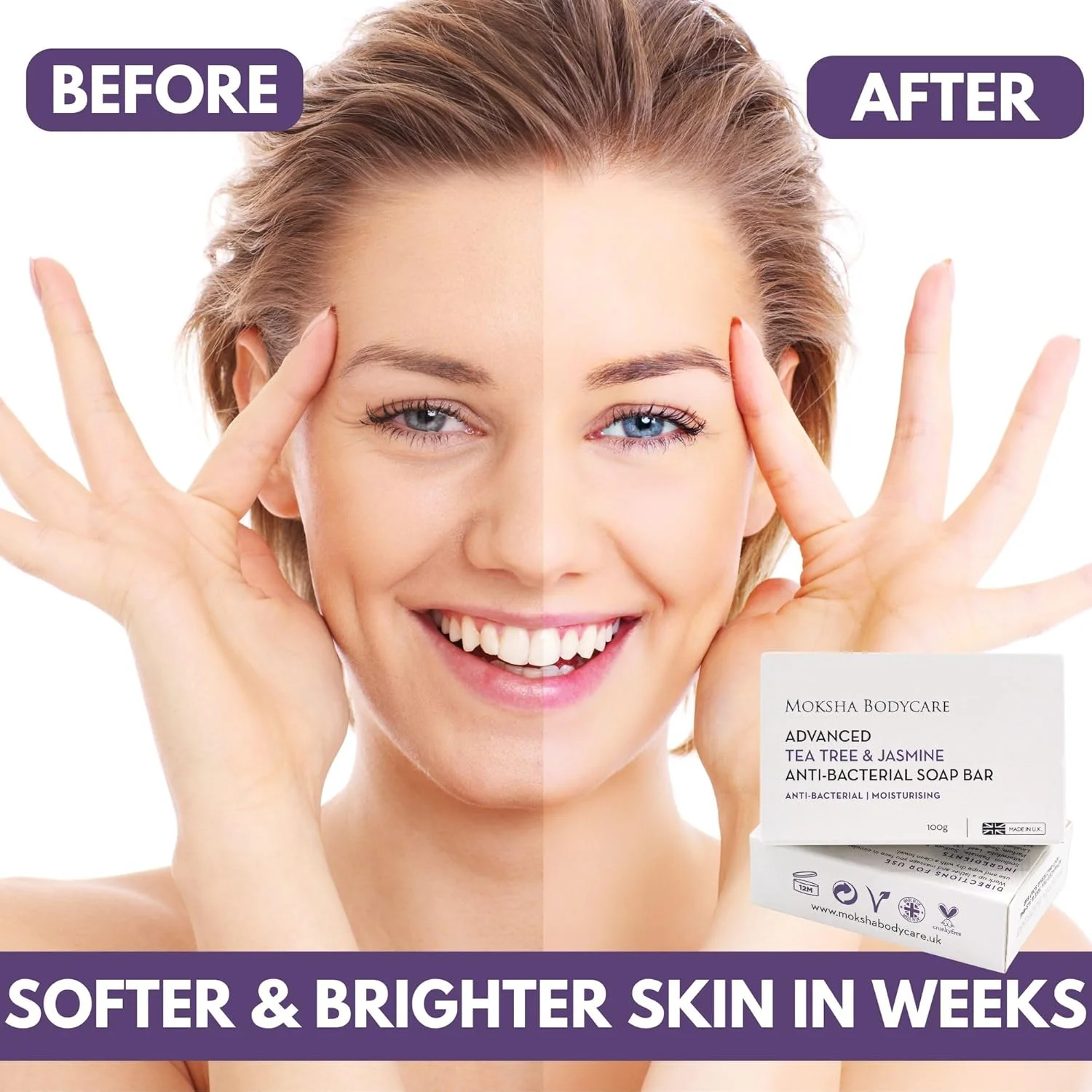 صابون لایه بردار روغن درخت چای و زغال - [ساخت انگلستان] صابون لایه بردار برای پوست های دارای لک، جوش سرسیاه، جوش، لک های پوستی، پوست چرب، صورت و بدن (یاس)