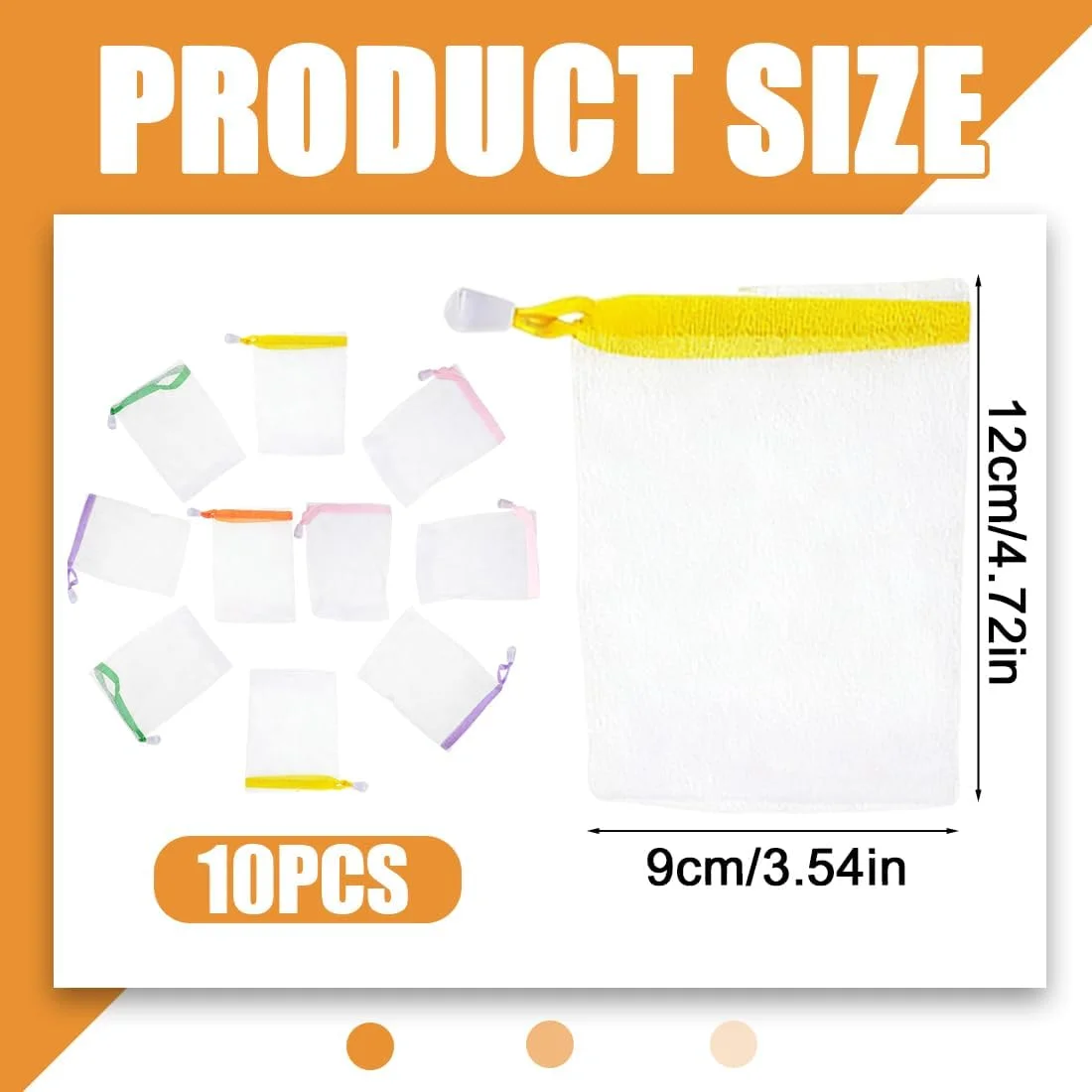 بسته 10 عددی کیسه صابون، کیسه صابون توری فوم نایلونی لایه بردار ساخته شده از پارچه توری با بند کشی، کیسه توری صابون برای حمام کردن و پاکسازی صورت (رنگ تصادفی)