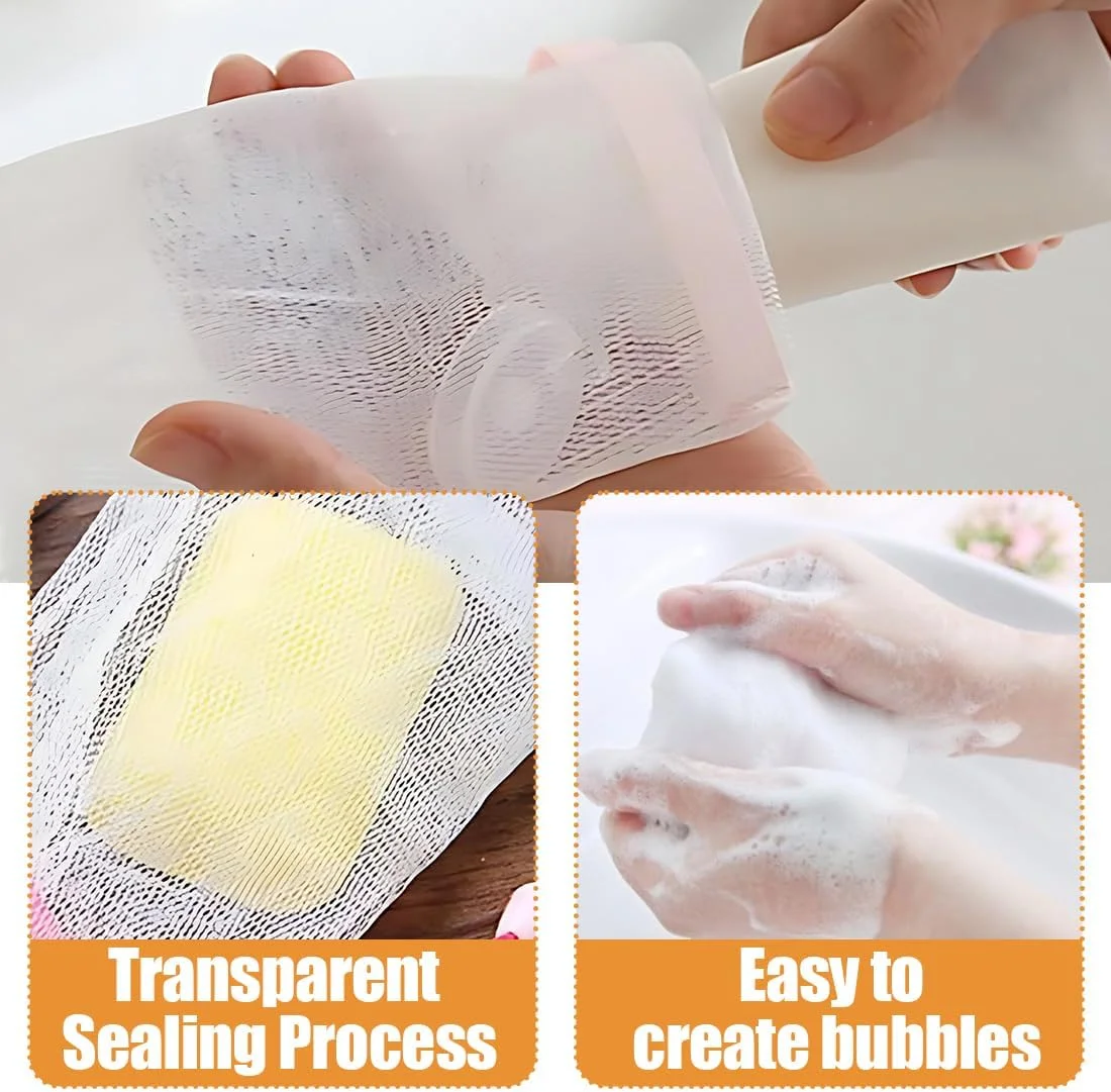 بسته 10 عددی کیسه صابون، کیسه صابون توری فوم نایلونی لایه بردار ساخته شده از پارچه توری با بند کشی، کیسه توری صابون برای حمام کردن و پاکسازی صورت (رنگ تصادفی)