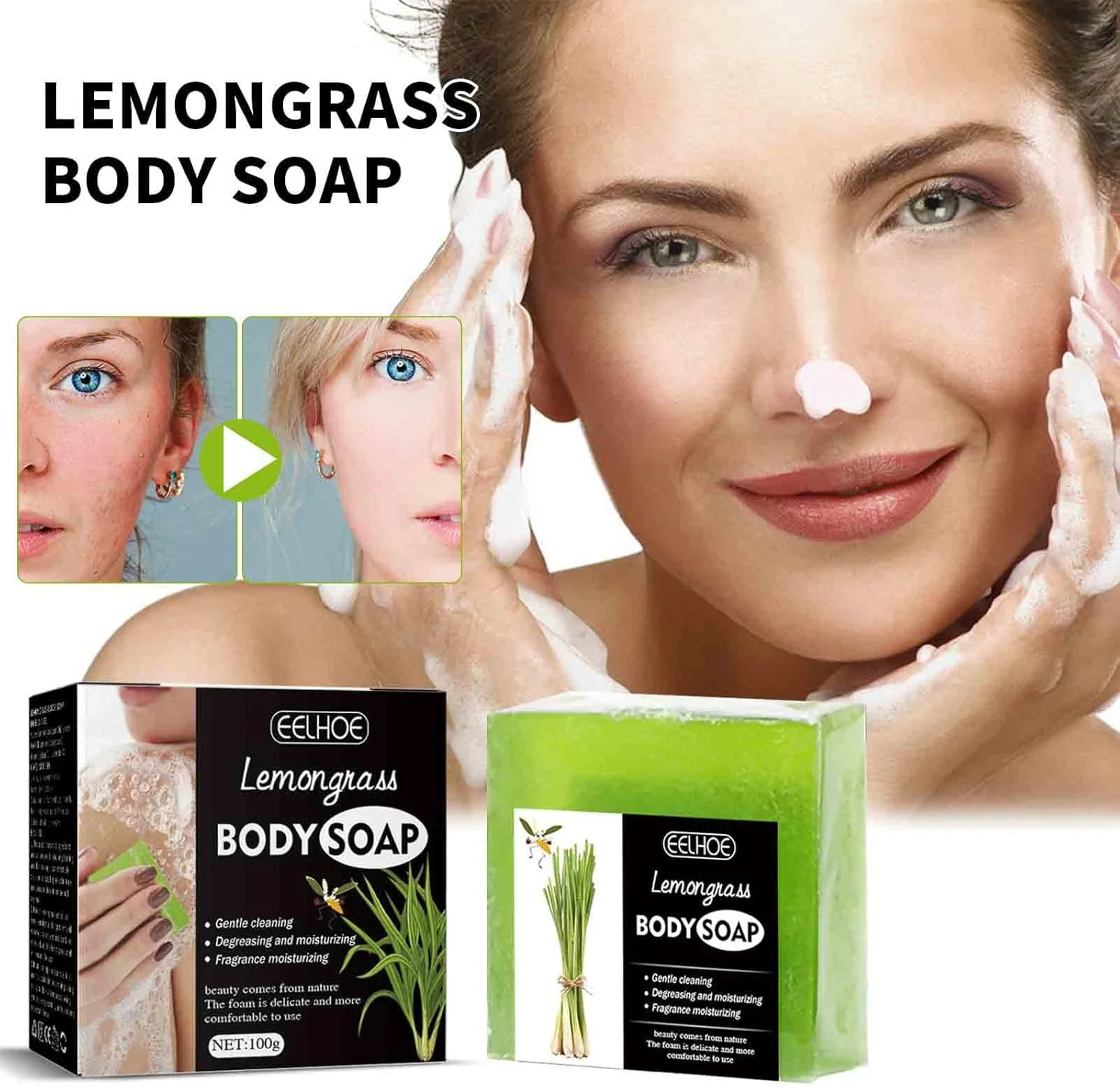 صابون سیترونلا، صابون سیترونلا علف لیمو، صابون بدن سیترونلا، شستشوی بدن طبیعی علف لیمو، صابون لایه بردار و روشن کننده، سفت کننده و روشن کننده پوست صورت و بدن (2 عدد)