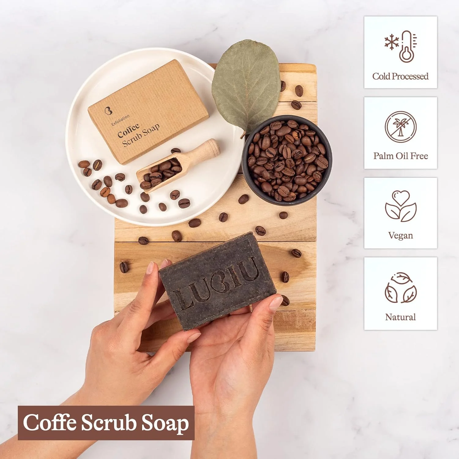 صابون لایه بردار ارگانیک - صابون قهوه 100 گرمی - صابون حمام دست ساز برای زنان و مردان - صابون بدن طبیعی - Jabon Exfoliante