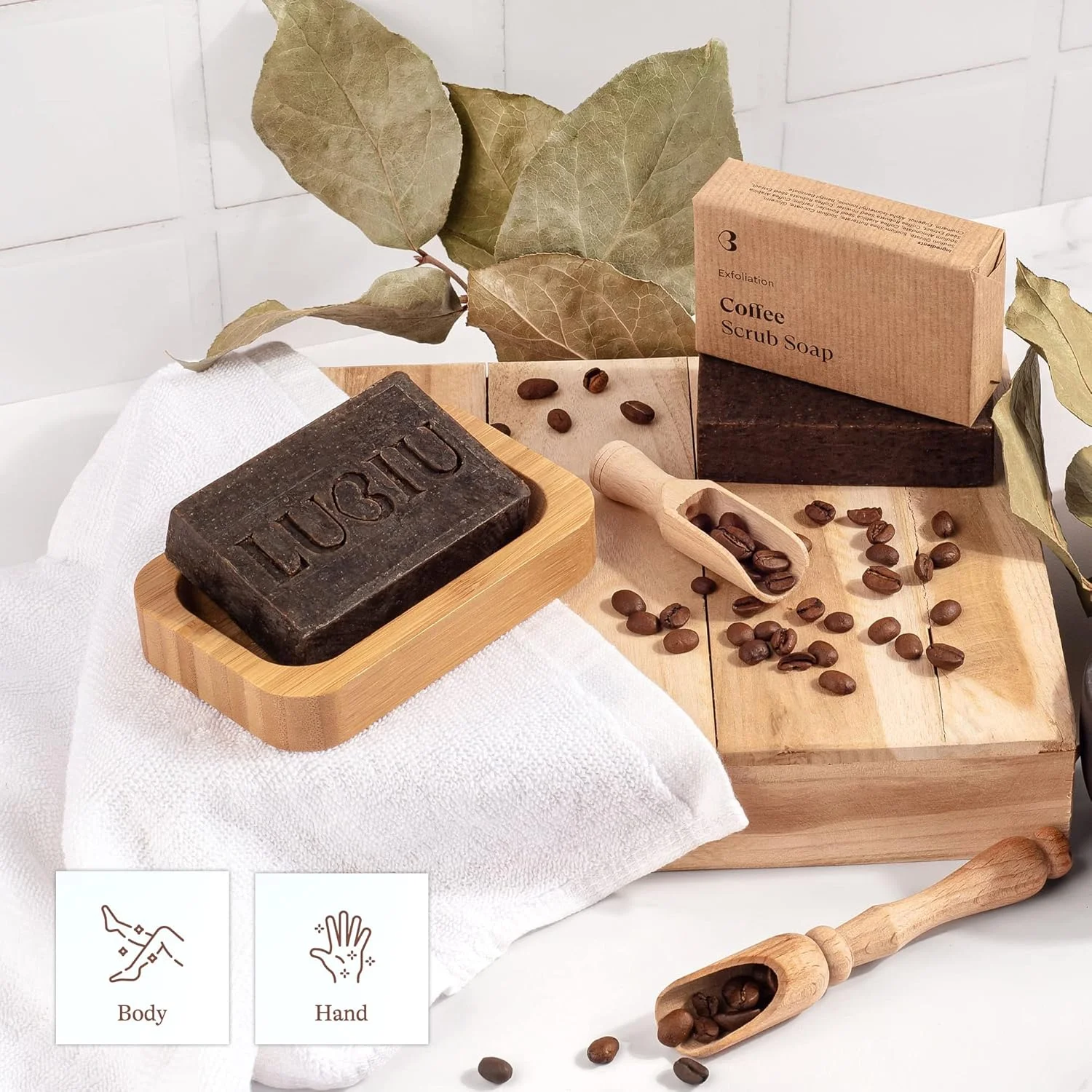 صابون لایه بردار ارگانیک - صابون قهوه 100 گرمی - صابون حمام دست ساز برای زنان و مردان - صابون بدن طبیعی - Jabon Exfoliante