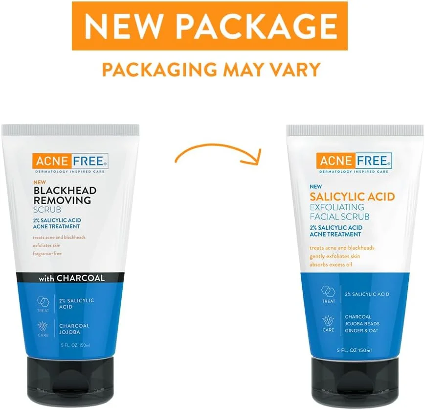 اسکراب لایه بردار صورت AcneFree برای حذف جوش های سرسیاه با 2% سالیسیلیک اسید، زغال و جوجوبا - 148 میلی لیتر