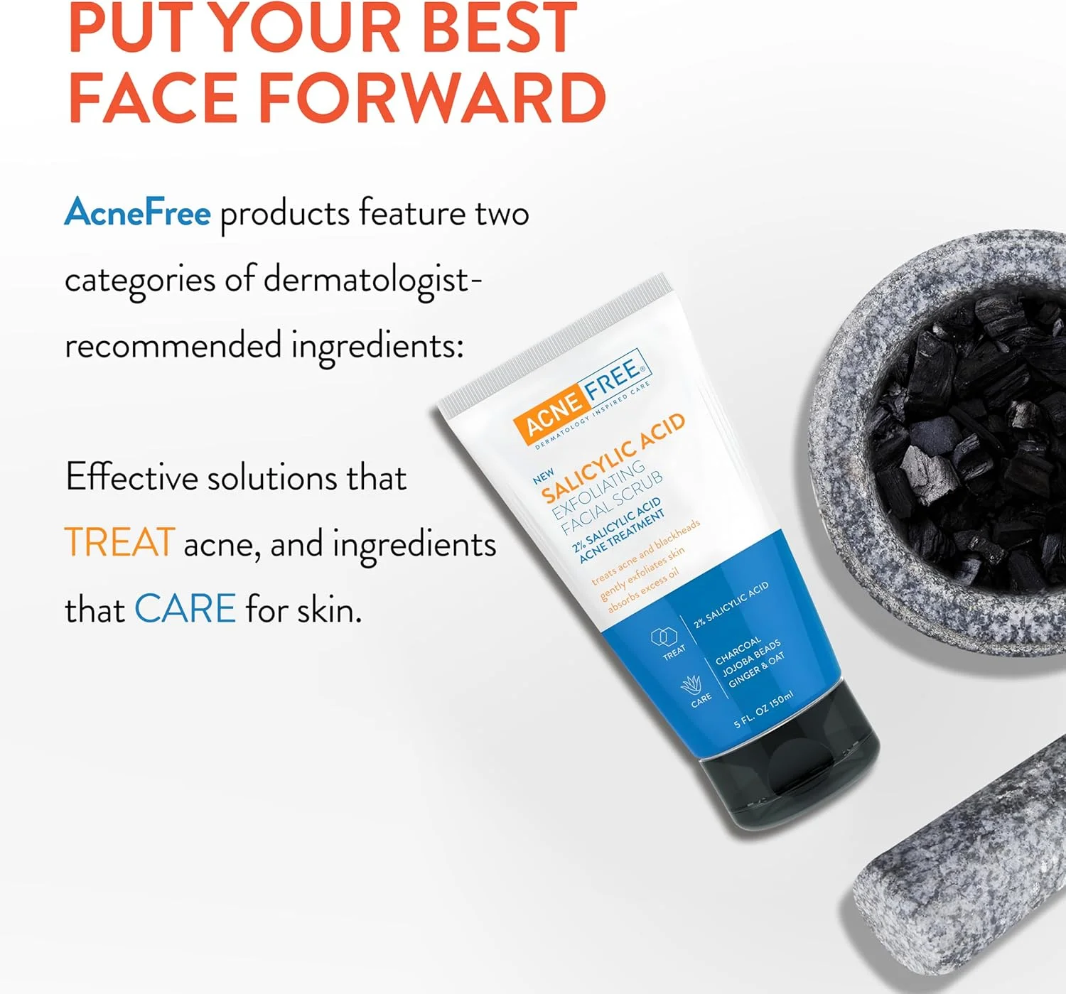 اسکراب لایه بردار صورت AcneFree برای حذف جوش های سرسیاه با 2% سالیسیلیک اسید، زغال و جوجوبا - 148 میلی لیتر