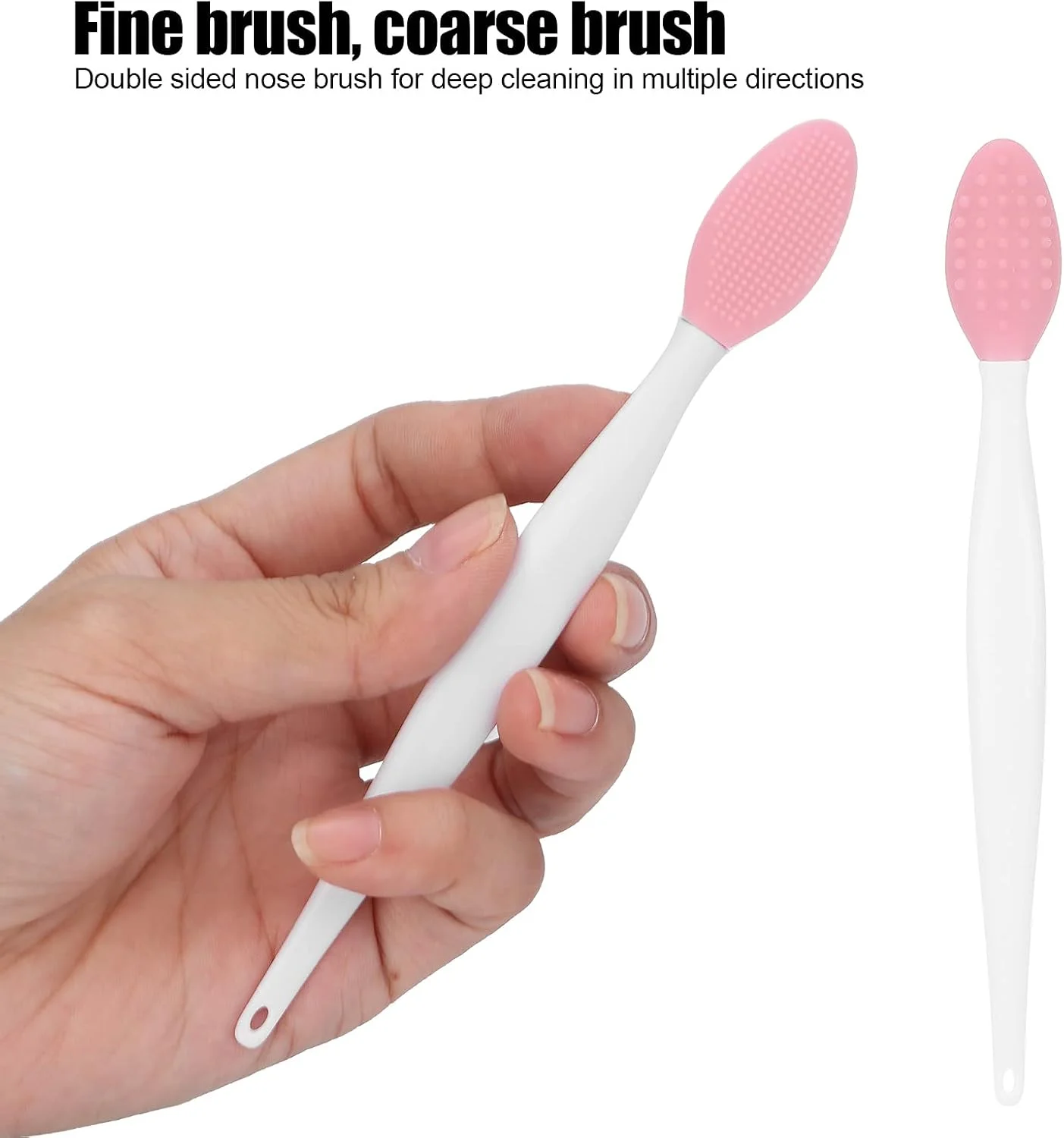 برس پاک کننده بینی سیلیکونی، برس لایه بردار لب سیلیکونی، برس لایه بردار و پاک کننده عمیق لب با دو طرف، برس صورت برای پاکسازی جوش های سرسیاه، لایه بردار و مرطوب کننده لب (صورتی)