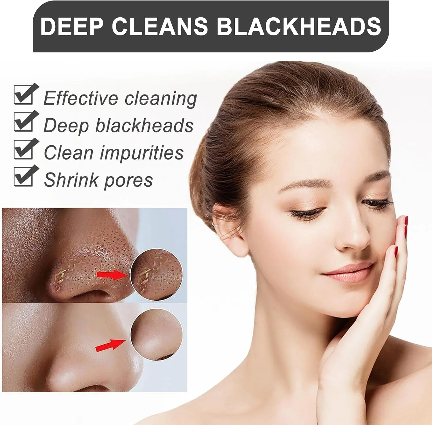 کرم پاک کننده جوش سرسیاه، پاکسازی عمیق، مقابله با آکنه و جوش های سرسیاه، لایه برداری ملایم، ترمیم و احیای پوست، کاهش اندازه منافذ، استفاده آسان، نوارهای بینی لایه بردار 60 عددی