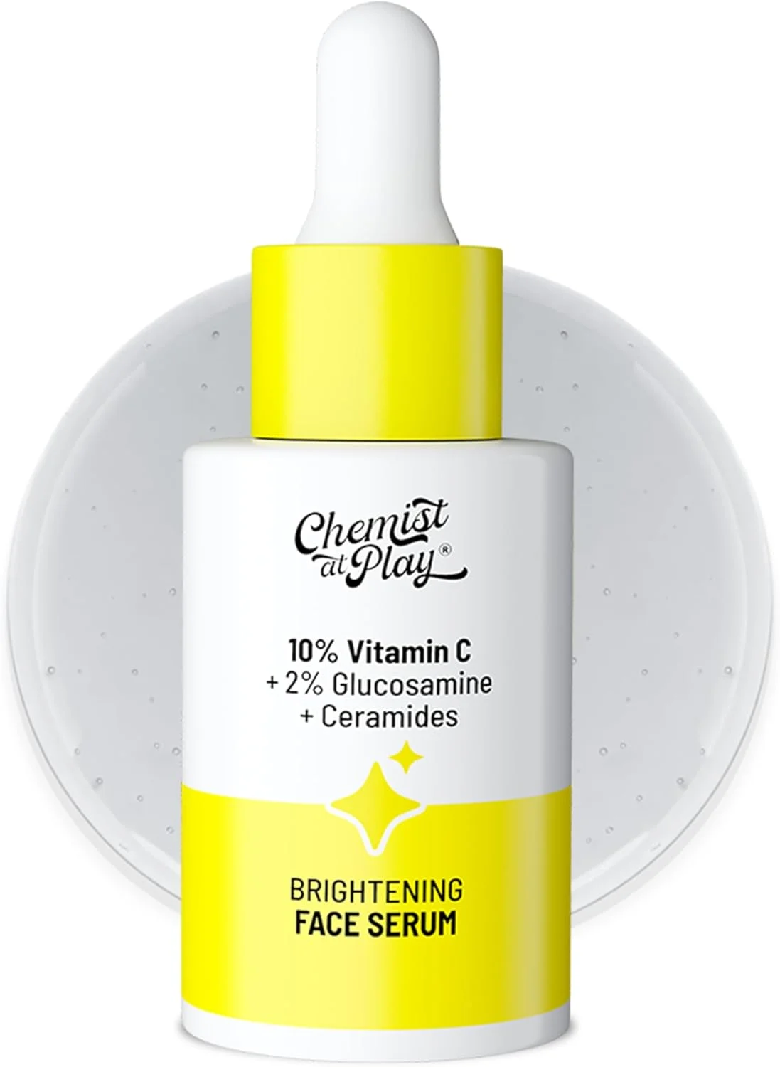 سرم صورت ویتامین C 10% Chemist At Play | روشن کننده و درخشان کننده | محو کننده لکه های تیره | درمان هایپرپیگمنتیشن | متعادل کننده تولید ملانین | اتیل آسکوربیک اسید و گلوکوزامین | مناسب برای انواع پوست 30 میلی لیتر