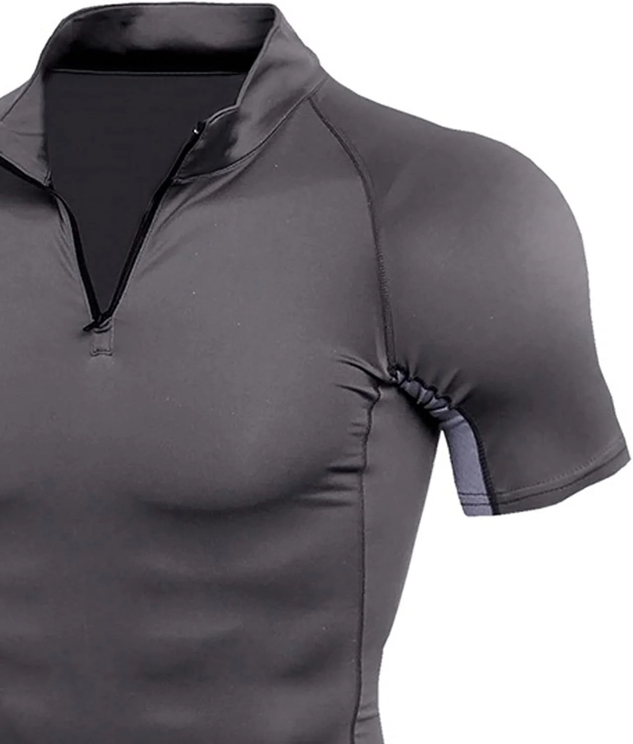 تی شرت آستین کوتاه مردانه یقه ایستاده کشی با قابلیت خشک شدن سریع مناسب دویدن و ورزش (XXXX-بزرگ)