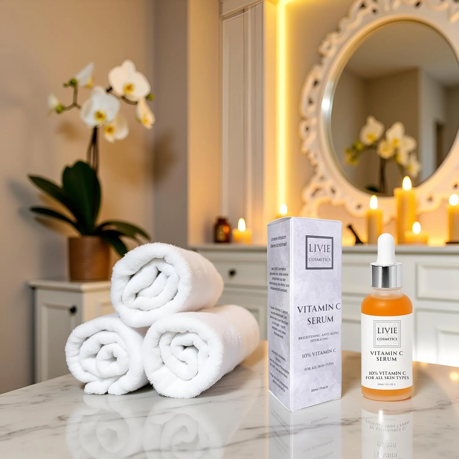 سرم ویتامین C 10% - حاوی هیالورونیک اسید و فرولیک اسید - سرم روشن کننده صورت برای پوست درخشان - محافظت آنتی اکسیدانی و مراقبت ضد پیری - 30 میلی لیتر