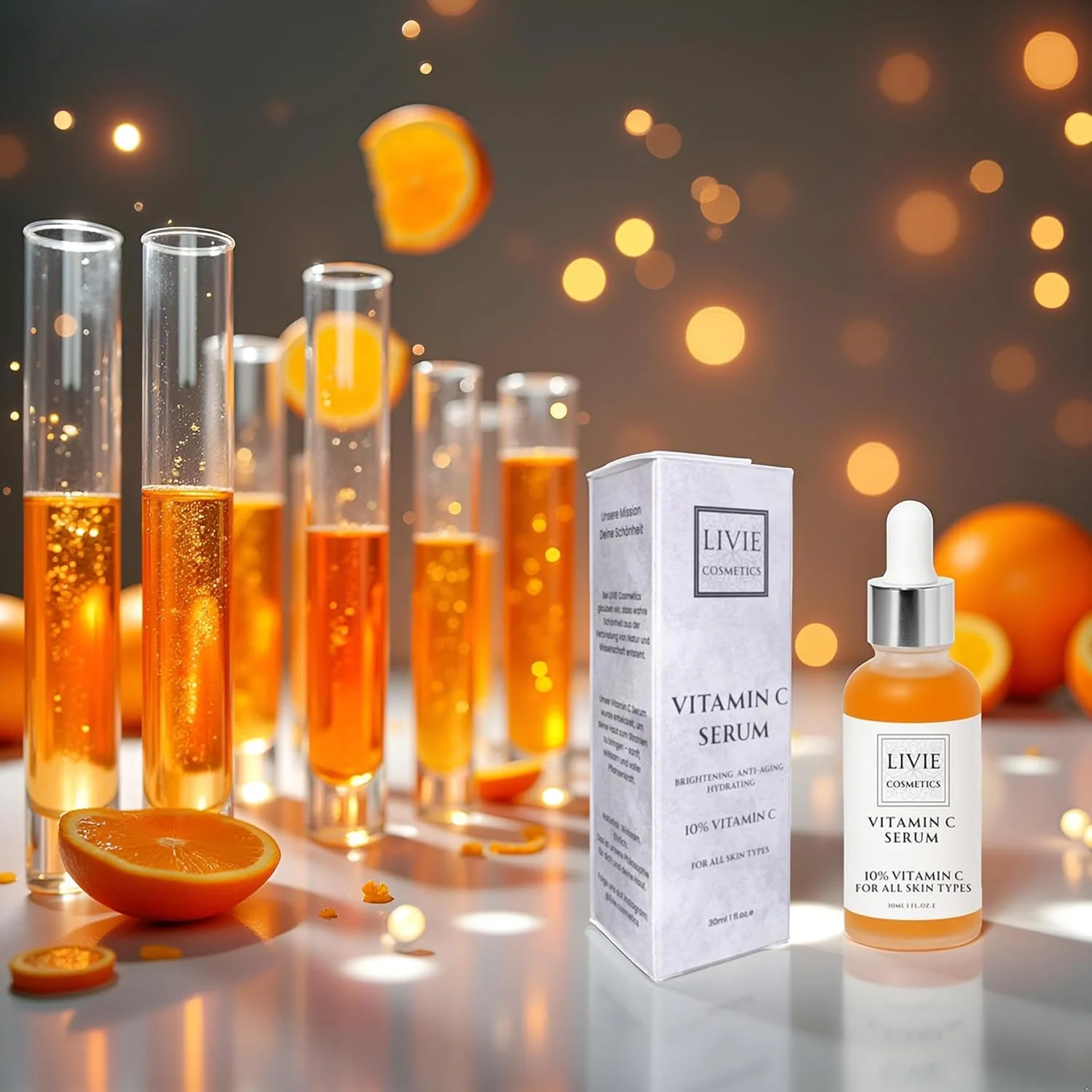 سرم ویتامین C 10% - حاوی هیالورونیک اسید و فرولیک اسید - سرم روشن کننده صورت برای پوست درخشان - محافظت آنتی اکسیدانی و مراقبت ضد پیری - 30 میلی لیتر