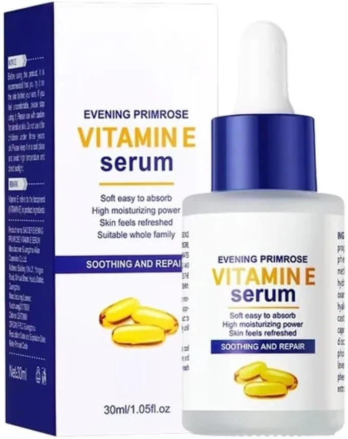 سرم پوست کره‌ای گل پامچال شب ویتامین E – سرم آبرسان و ترمیم کننده صورت با اسید هیالورونیک | اسانس صورت ارگانیک تسکین دهنده، مرطوب کننده، روشن کننده و ضد چروک برای انواع پوست