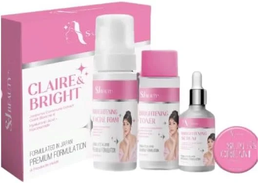 مجموعه مراقبت از پوست کامل روشن کننده اس اند جی بیوتی کلیر اند برایت، 4 تکه شامل فوم شستشوی روشن کننده صورت، سرم، تونر، کرم ضد آفتاب با SPF 30، 60 میلی لیتر، مناسب برای انواع پوست