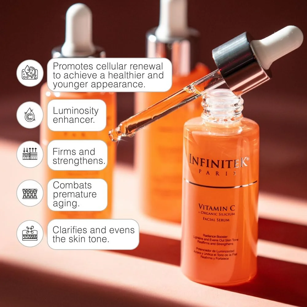 سرم صورت ویتامین C اینفینیتک پاریس - مراقبت از پوست آبرسان و روشن کننده آنتی اکسیدانی با چای سبز و جینسینگ - سرم صورت ویتامین C ممتاز با اسید هیالورونیک برای پوست درخشان و ضد پیری