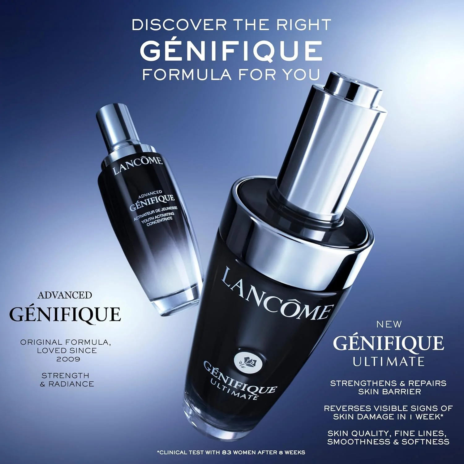 سرم صورت پیشرفته Lancôme Génifique Radiance Boosting ضد پیری - آبرسان و حجیم کننده پوست - با پری بیوتیک Bifidus، اسید هیالورونیک و ویتامین Cg، 50ml