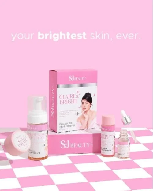 مجموعه مراقبت از پوست کامل روشن کننده اس اند جی بیوتی کلیر اند برایت، 4 تکه شامل فوم شستشوی روشن کننده صورت، سرم، تونر، کرم ضد آفتاب با SPF 30، 60 میلی لیتر، مناسب برای انواع پوست