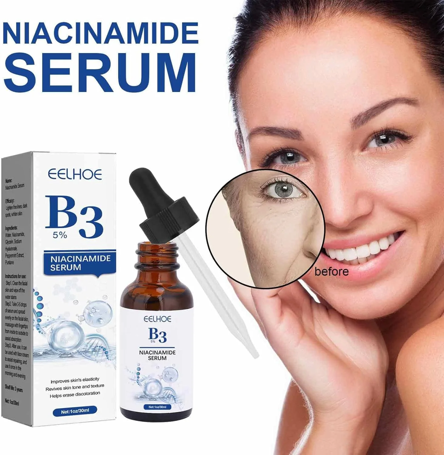 سرم نیاسینامید - سرم های روشن کننده فوری صورت | سرم های سفت کننده نیاسینامید B3 برای صورت، سرم های آبرسان برای سفت و صاف کردن پوست، سرم های غیر چرب