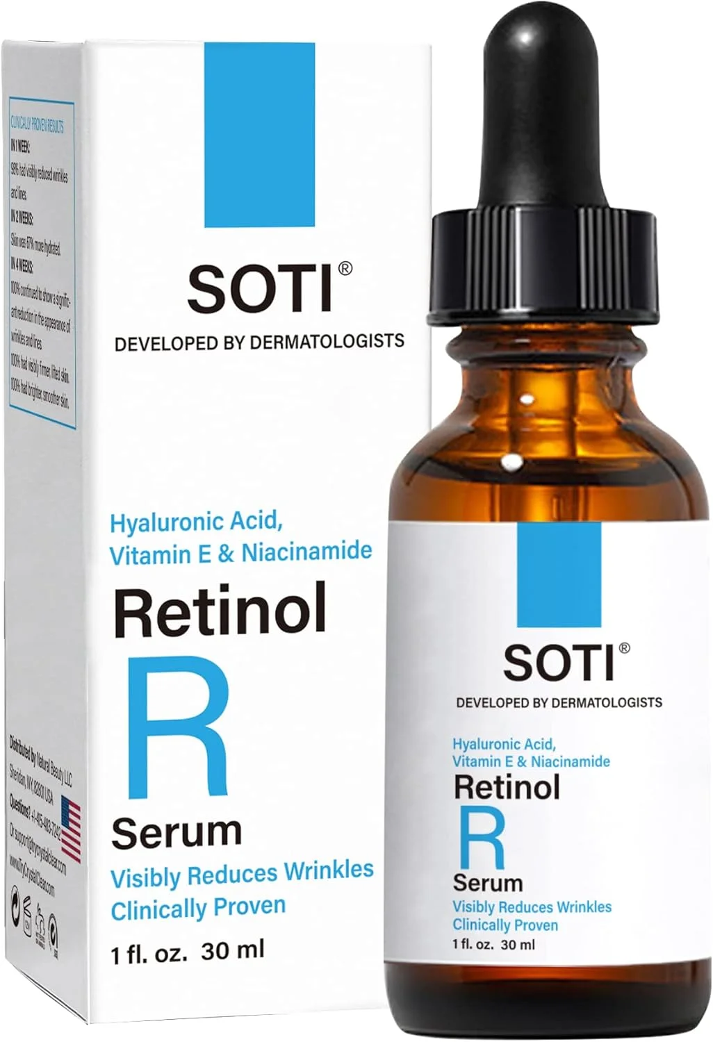 سرم صورت ، کاهش دهنده چین و چروک، لکه‌های ناشی از افزایش سن، جای جوش. تحریک کننده کلاژن، سفت کننده پوست، ضد پیری با اسید هیالورونیک، نیاسینامید (30 میلی لیتر) سوتی