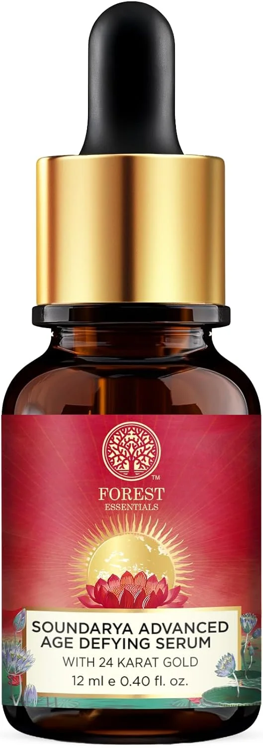 سرم صورت ضد پیری پیشرفته ساندریای Forest Essentials سایز مسافرتی با طلای 24 عیار | سرم مرطوب کننده صورت برای لک، نقاط تیره و خطوط ریز | سرم صورت آیورودا برای ترمیم پوست و ب
