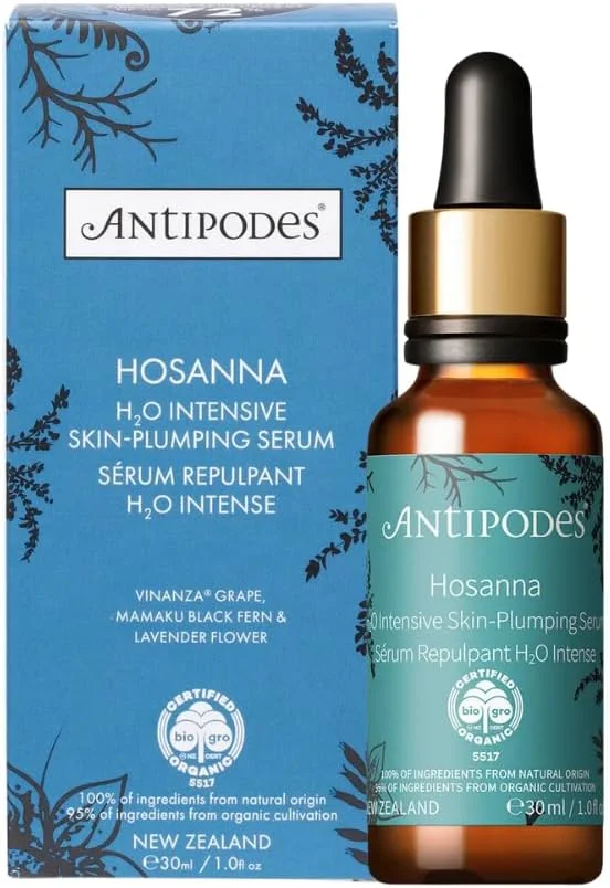 سرم صورت آبرسان و حجم دهنده پوست آنتیپودز هوسانا H2O - سرم آبرسان - سرم صورت کلاژن دار با مواد فعال زیستی نیوزلندی - پوست خشک و کم آب - 30 میلی لیتر