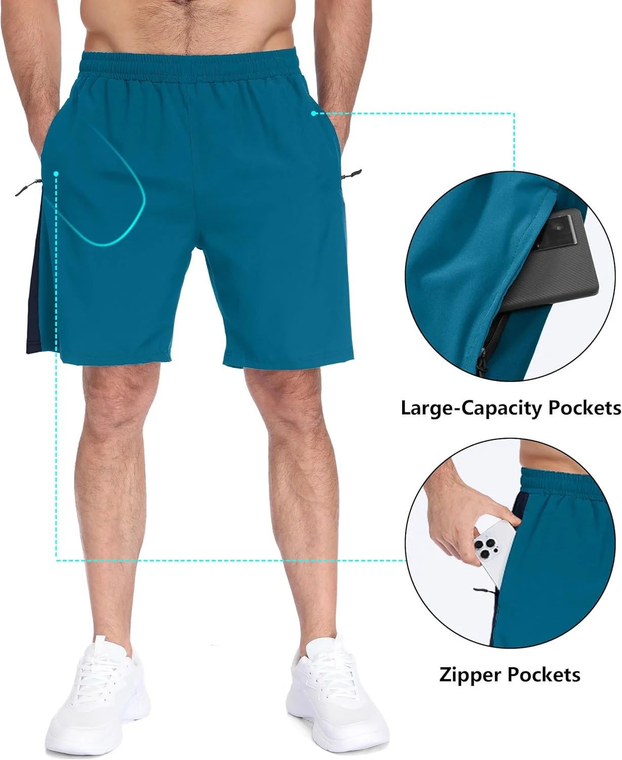 شورت ورزشی مردانه، مناسب باشگاه، دویدن و تنیس، دارای جیب زیپ‌دار، بسته دو عددی