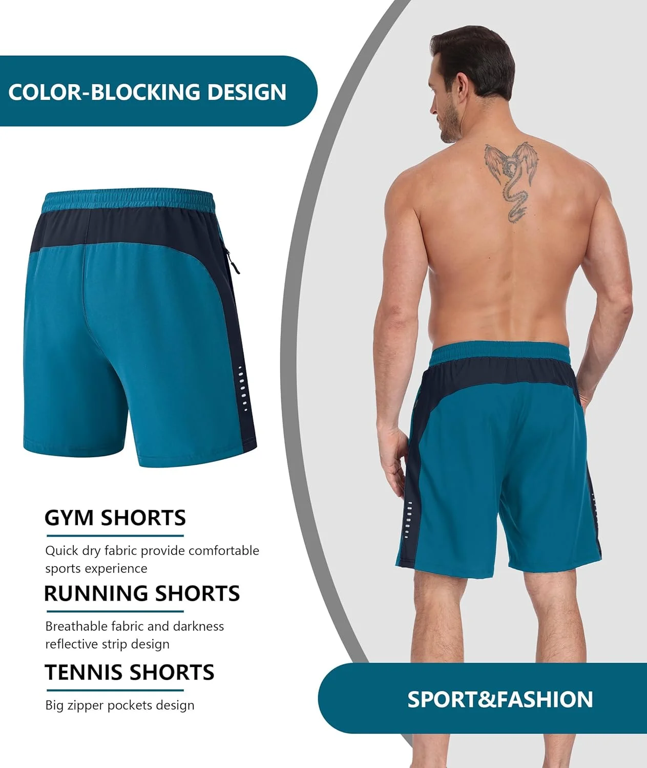 شورت ورزشی مردانه، مناسب باشگاه، دویدن و تنیس، دارای جیب زیپ‌دار، بسته دو عددی