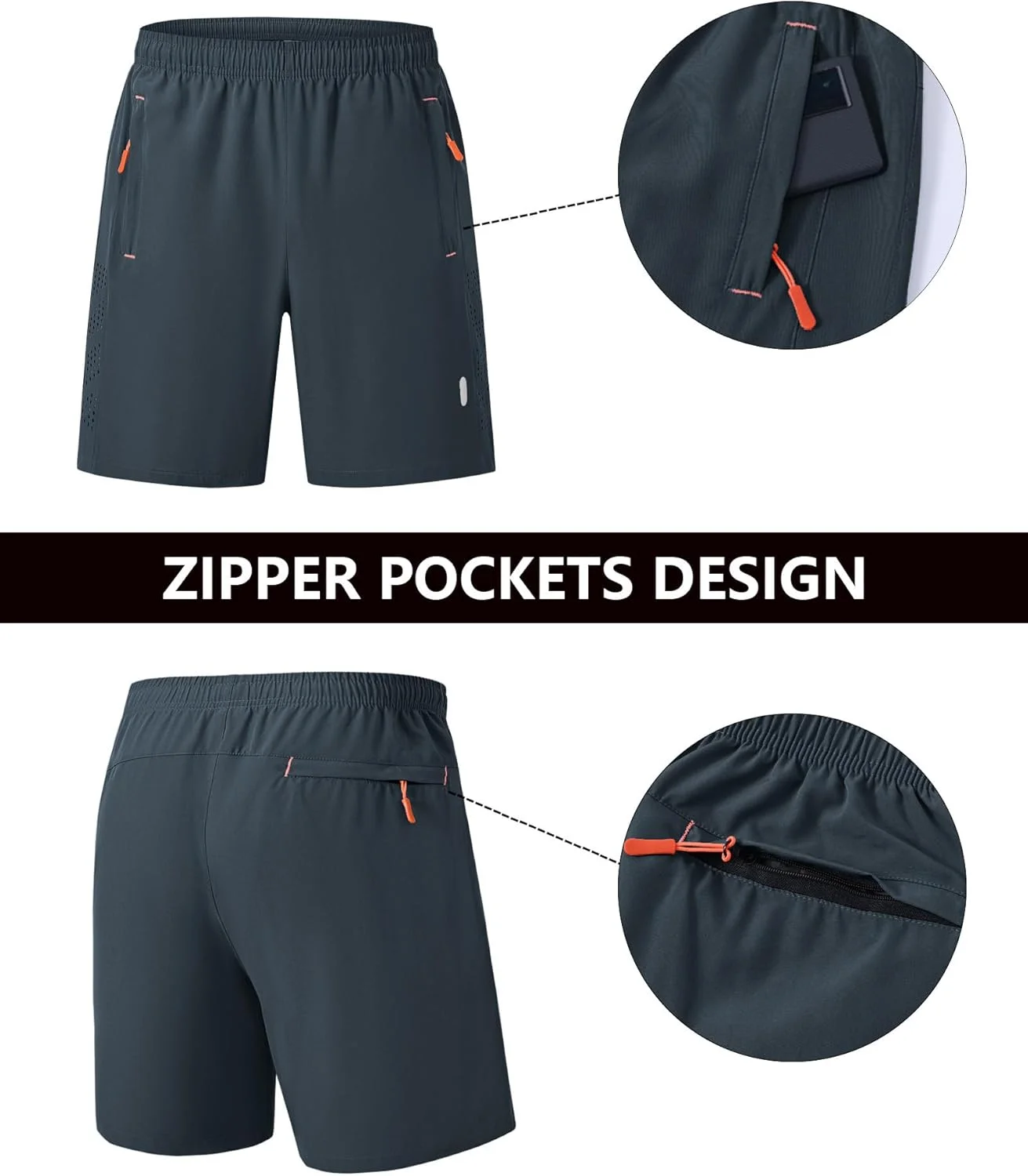 شورت ورزشی مردانه مناسب تمرینات ورزشی، دویدن، تنیس، با قابلیت خشک شدن سریع و دارای زیپ - مشکی خاکستری سایز 2XL