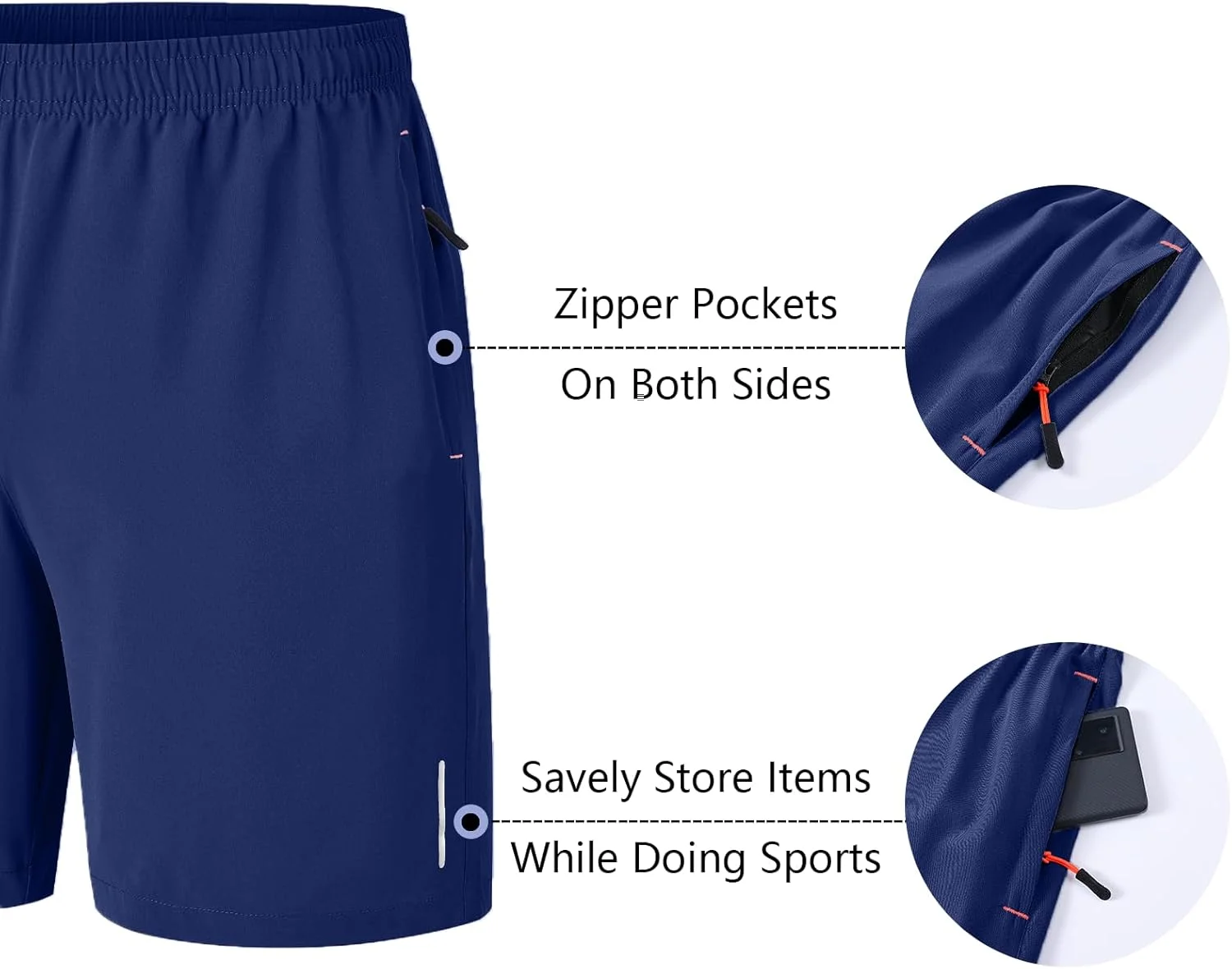 شورت ورزشی مردانه، تنفسی، مناسب دویدن و باشگاه، مناسب تنیس و بسکتبال، با قابلیت خشک شدن سریع و دارای جیب زیپ‌دار
