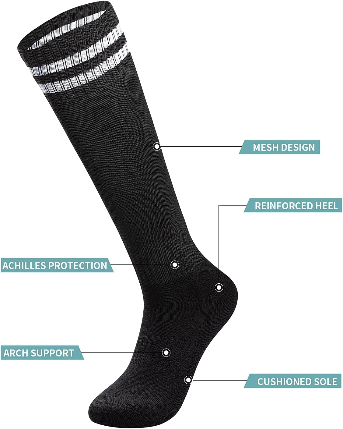 کاست ویو، 3 جفت جوراب ورزشی مردانه، جوراب های فوتبال ضد لغزش، جوراب های ورزشی تنفسی برای راگبی و هاکی، سایز آزاد