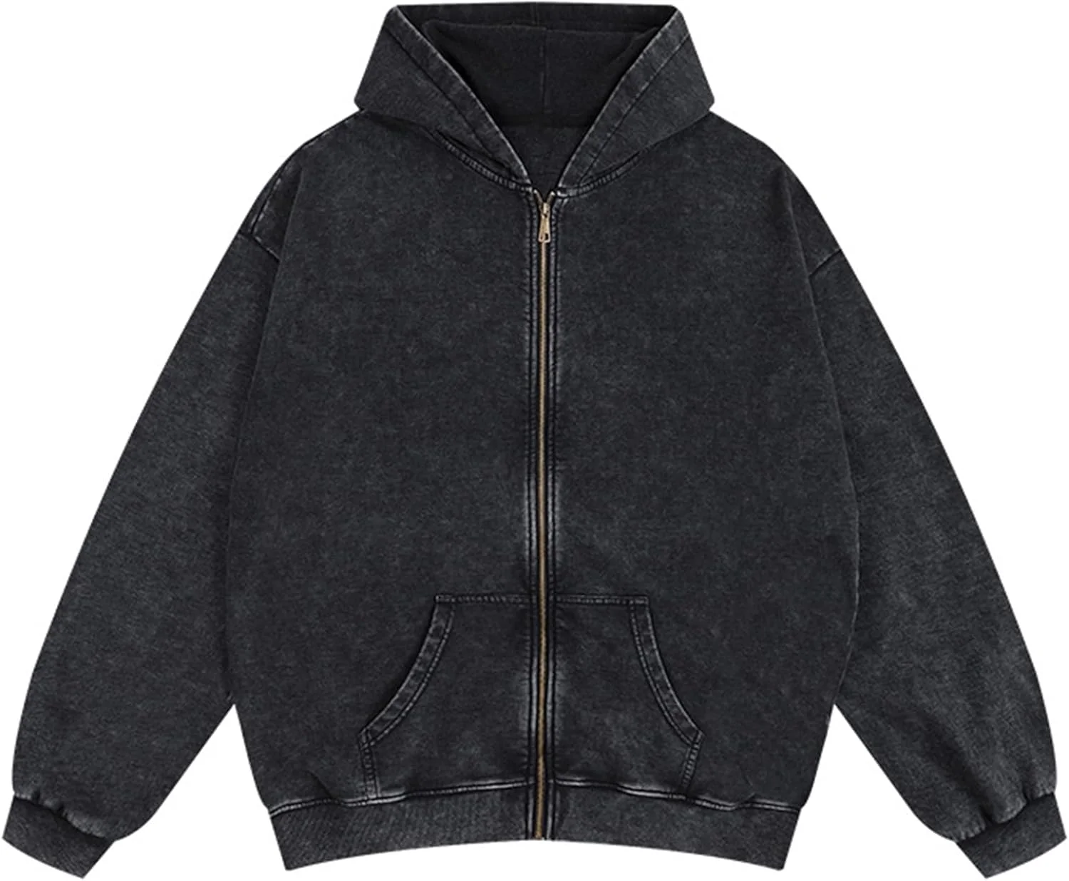 هودی زیپ دار مردانه و زنانه، سویشرت کلاه دار اورسایز با طرح اسید شویی وینتیج، مناسب استایل خیابانی