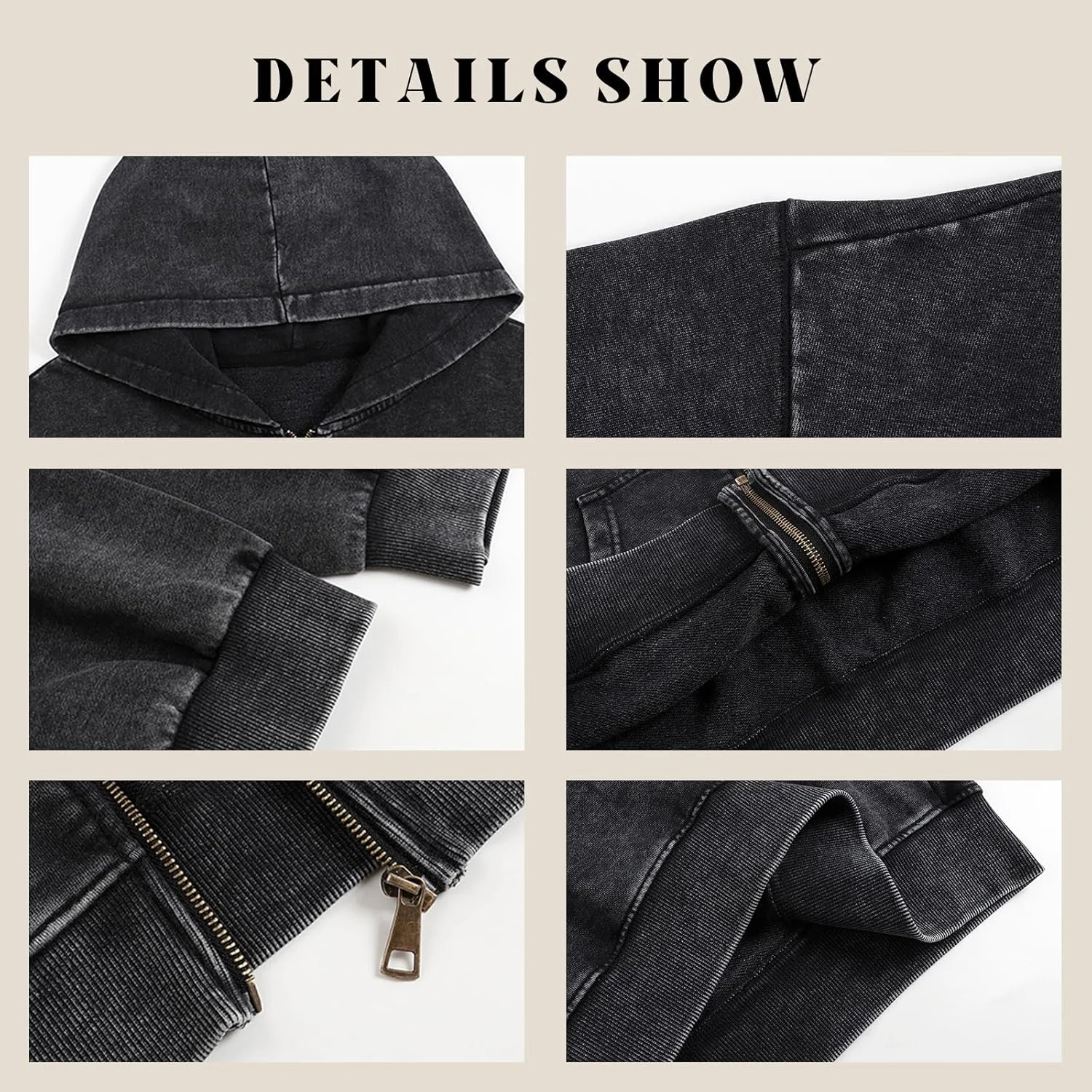 هودی زیپ دار مردانه و زنانه، سویشرت کلاه دار اورسایز با طرح اسید شویی وینتیج، مناسب استایل خیابانی