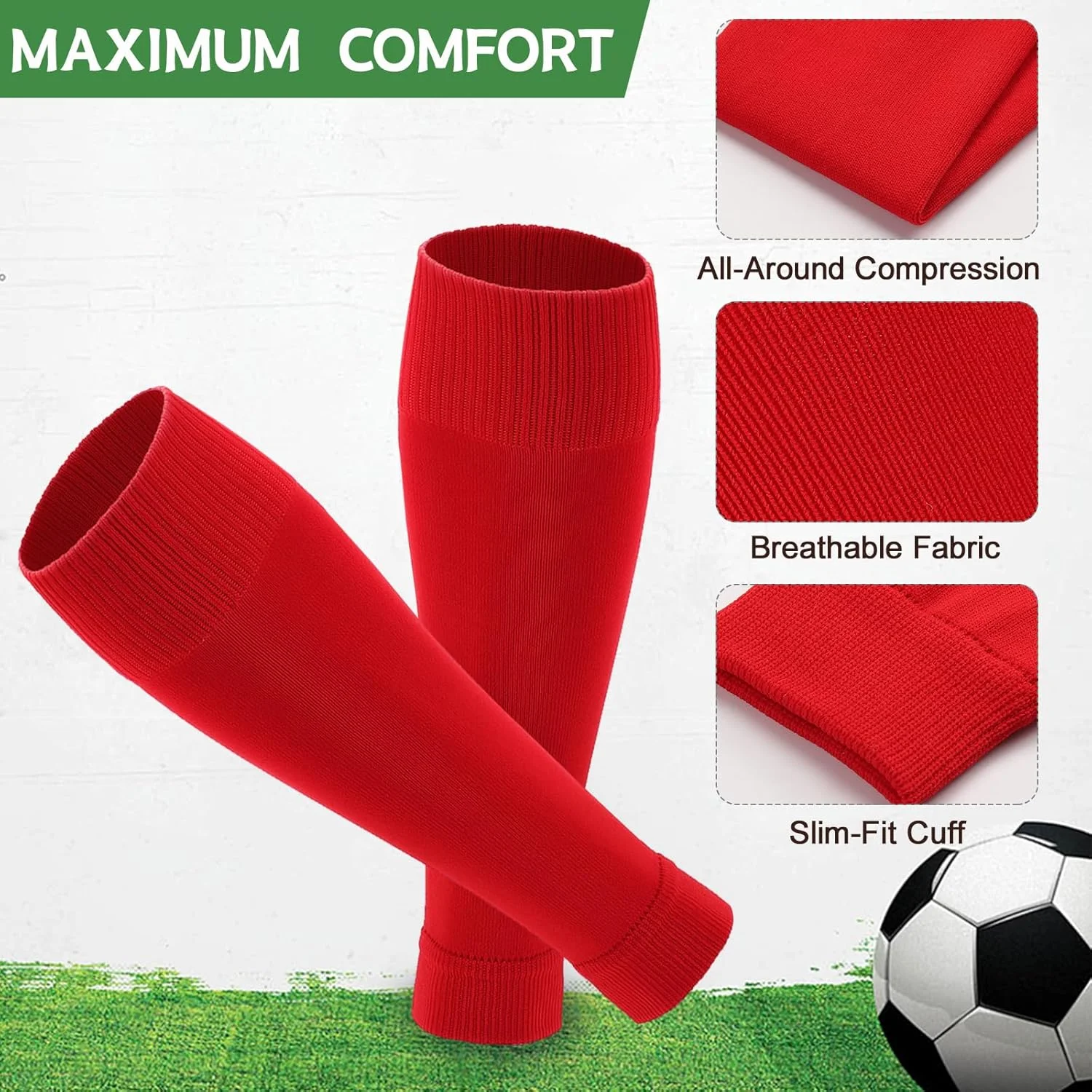آستین ساق پا الترافان، 3 جفت، سازگار با جوراب های گریپ و محافظ ساق پا برای فوتبال