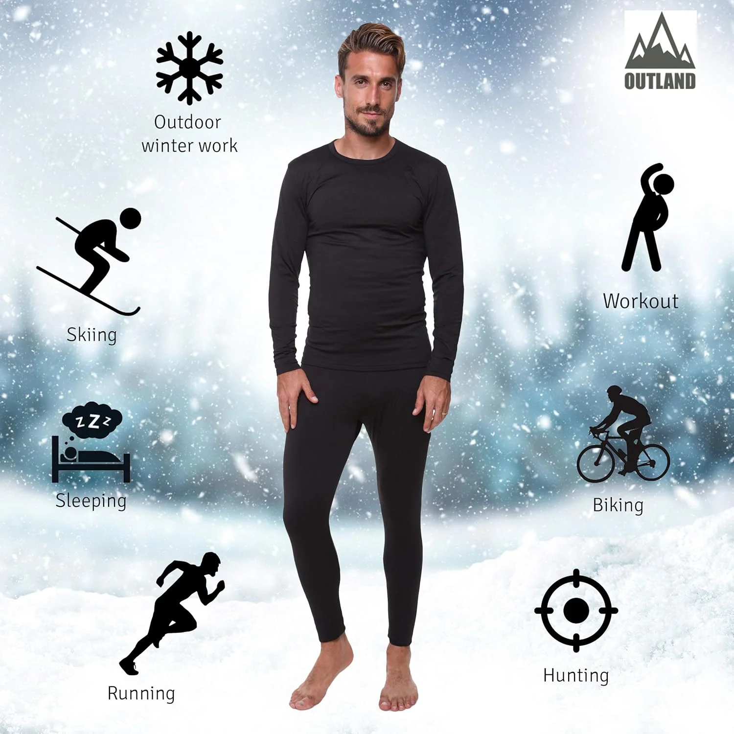 تاپ زیرپوش حرارتی مردانه UltraDry از Outland؛ لایه پایه؛ پشم نرم، سبک و گرم (سیاه/سفید، کوچک)…