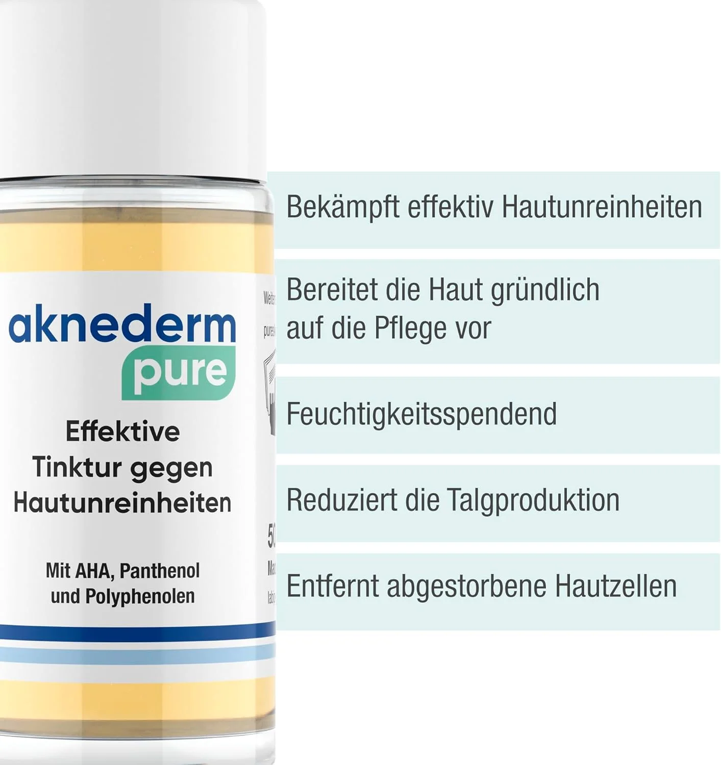 محلول پاک کننده آکن درم مدل Pure حجم 50 میلی لیتر | لایه بردار حاوی AHA/پانتنول و پلی فنول | مرطوب کننده و لایه بردار ملایم صورت برای پوست های مستعد آکنه | فاقد عطر و پارابن