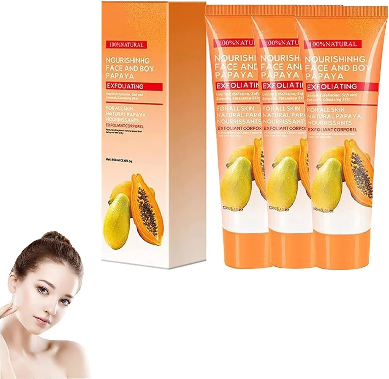 لایه بردار عمقی روشن کننده پاپایا، کرم روشن کننده پاپایا، اسکراب لایه بردار پاپایا، ژل لایه بردار پاپایا، پاک کننده عمیق بهبود دهنده پوست صورت (3 عدد) لایه بردار عمقی روشن کننده پاپایا، کرم روشن کننده پاپایا، اسکراب لایه بردار پاپایا، ژل لایه بردار پاپایا، پاک کننده عمیق بهبود دهنده پوست صورت (3 عدد)