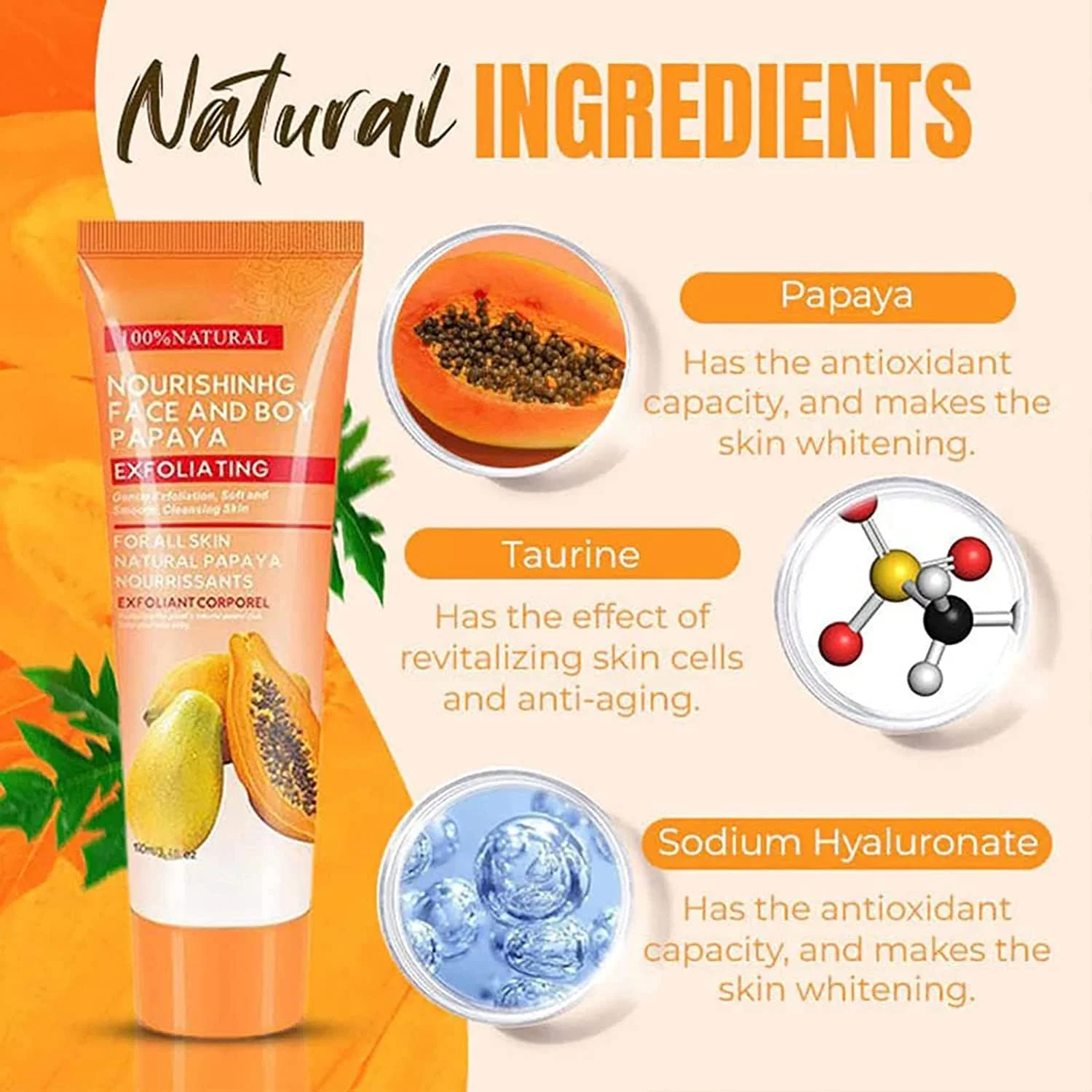 لایه بردار عمیق روشن کننده پاپایا، کرم روشن کننده پاپایا، اسکراب لایه بردار پاپایا، ژل لایه بردار پاپایا، پاک کننده عمیق بهبود دهنده پوست صورت (2 عدد)