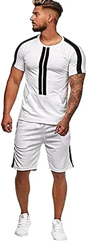 ست تی‌شرت آستین کوتاه و شلوارک مردانه مناسب فصل تابستان، لباس ورزشی نازک، مناسب دویدن و فیتنس، ست مردانه با ترکیب رنگی، مناسب ساحل و اوقات فراغت، 2 تکه در هر بسته (رنگ: Hortel، سایز: L)