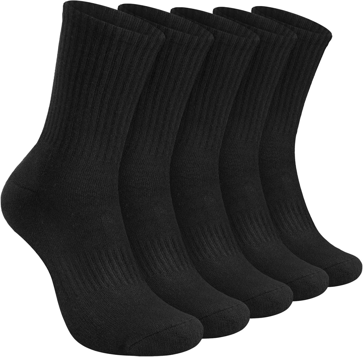 ۵ جفت جوراب ورزشی مردانه جوراب های بالشتکی جوراب های نخی زنانه سایز ۳۸-۴۳ جوراب های ساده مخصوص دویدن جوراب های ساق دار قابل تنفس برای تمرین، پیاده روی و کوهنوردی