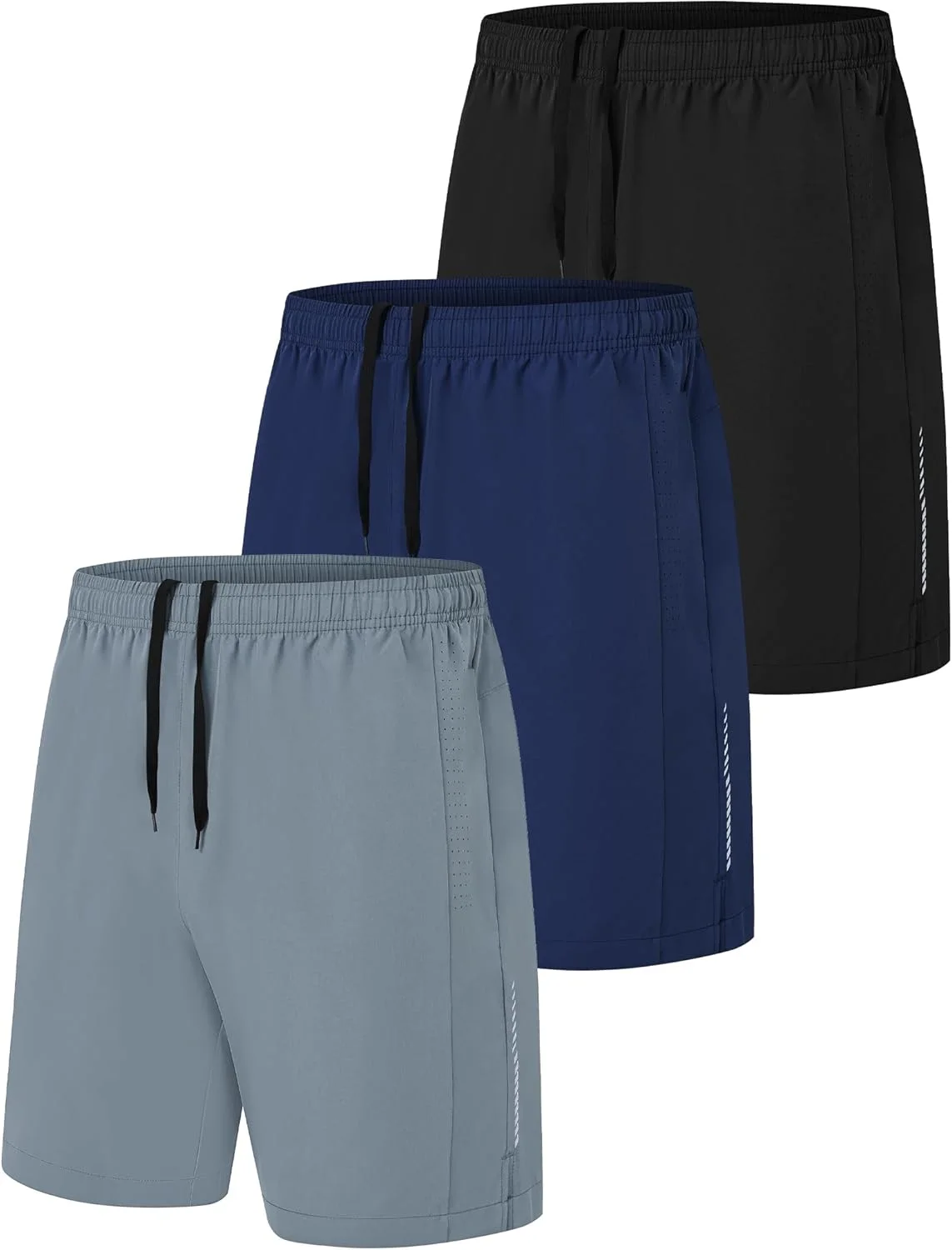 ست ۳ عددی شورت ورزشی مردانه، شورت تنیس تابستانی با قابلیت خشک شدن سریع، شلوار ورزشی مردانه مناسب فیتنس با جیب، شلوار دویدن مناسب فضای باز