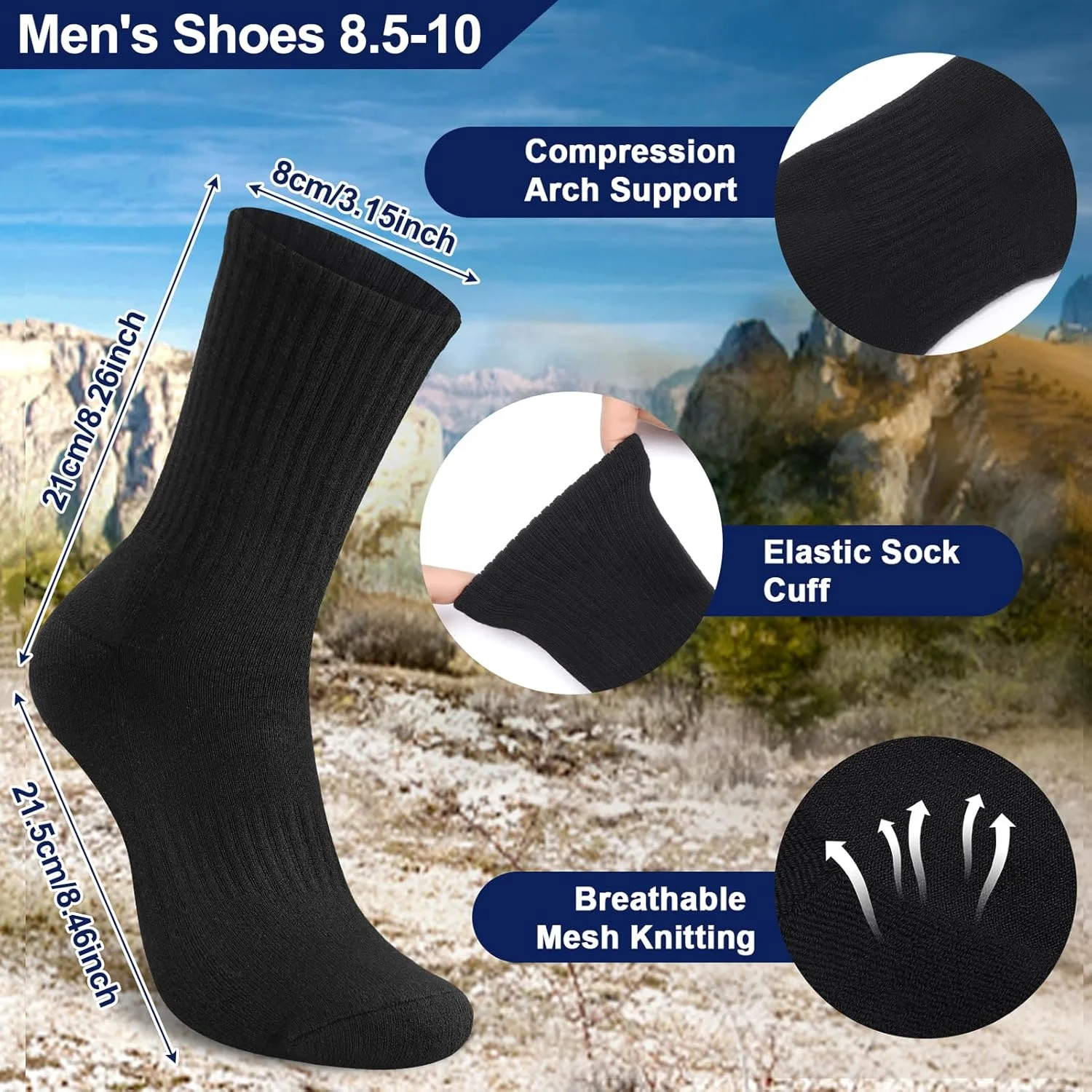 ۵ جفت جوراب ورزشی مردانه جوراب های بالشتکی جوراب های نخی زنانه سایز ۳۸-۴۳ جوراب های ساده مخصوص دویدن جوراب های ساق دار قابل تنفس برای تمرین، پیاده روی و کوهنوردی