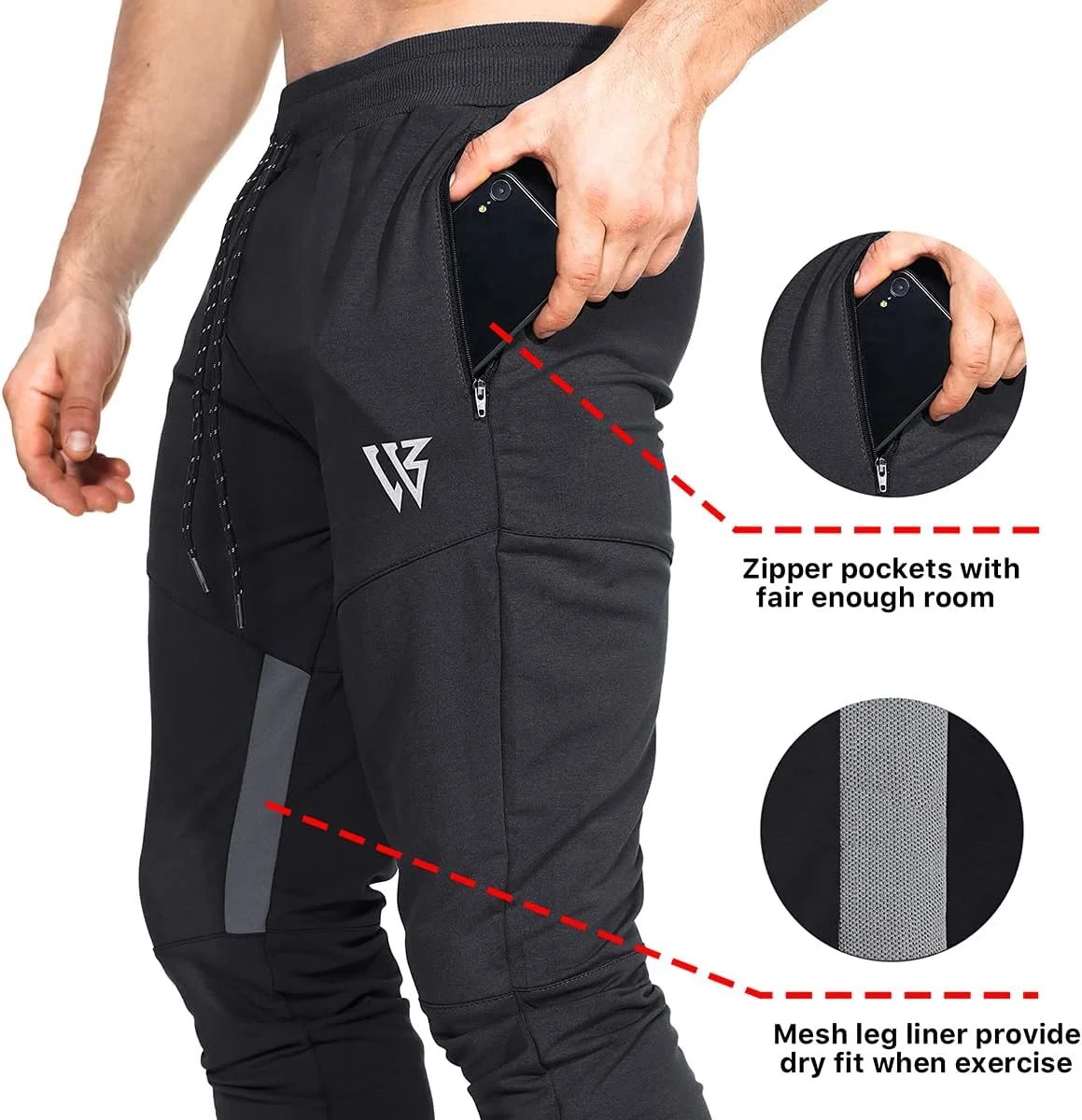 شلوار ورزشی مردانه ZENWILL، مدل جذب، مناسب باشگاه و دویدن، شلوار ورزشی غیر رسمی با جیب زیپ دار